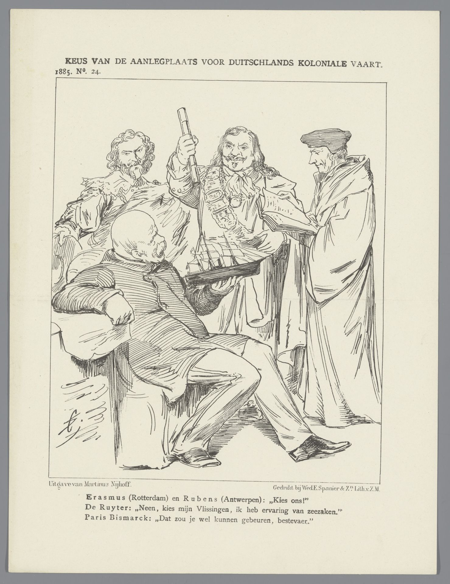 Spotprent met Bismarck en De Ruyter, 1885 by Johan Michaël Schmidt Crans