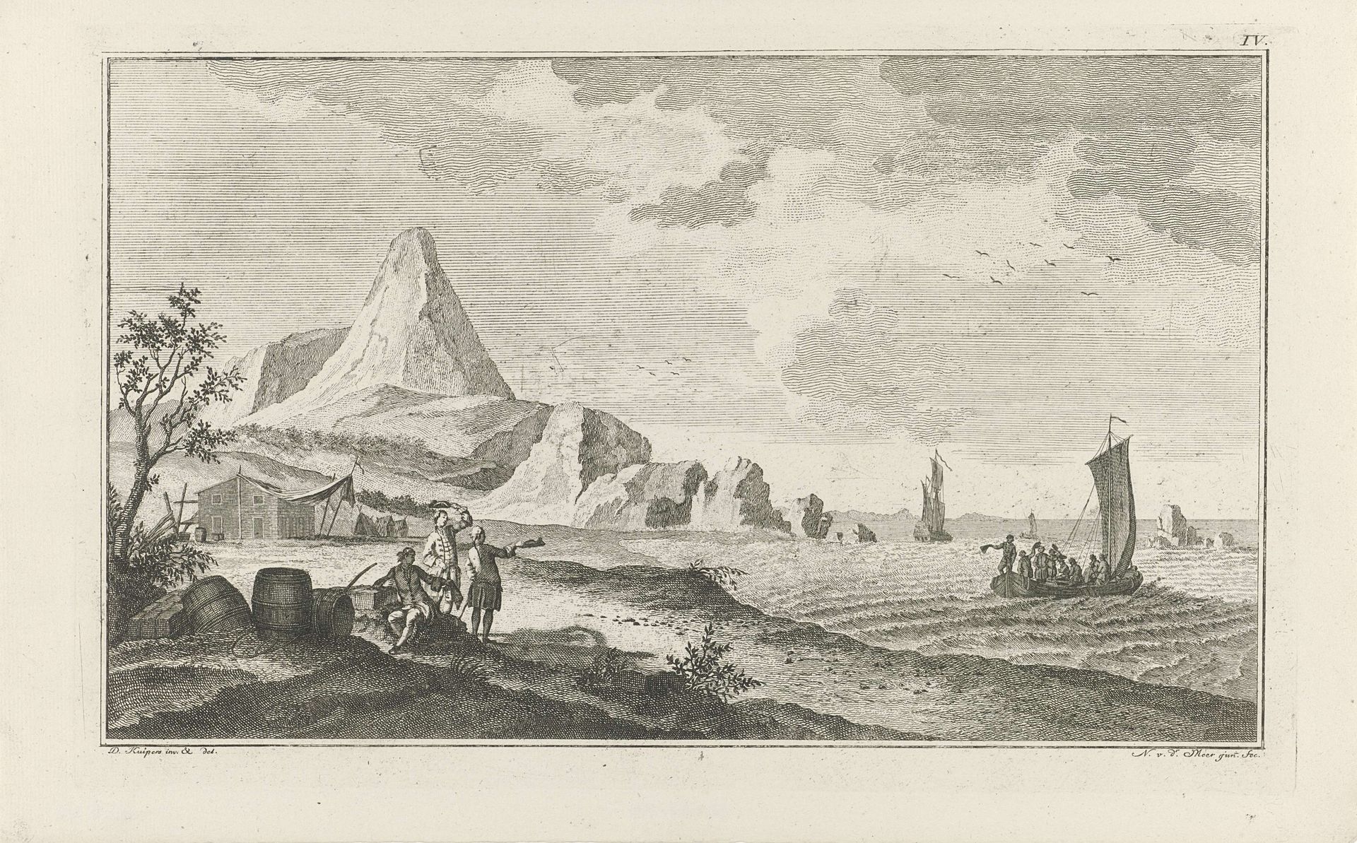 Vertrekkende schepen voor de kust by Noach van der (II) Meer