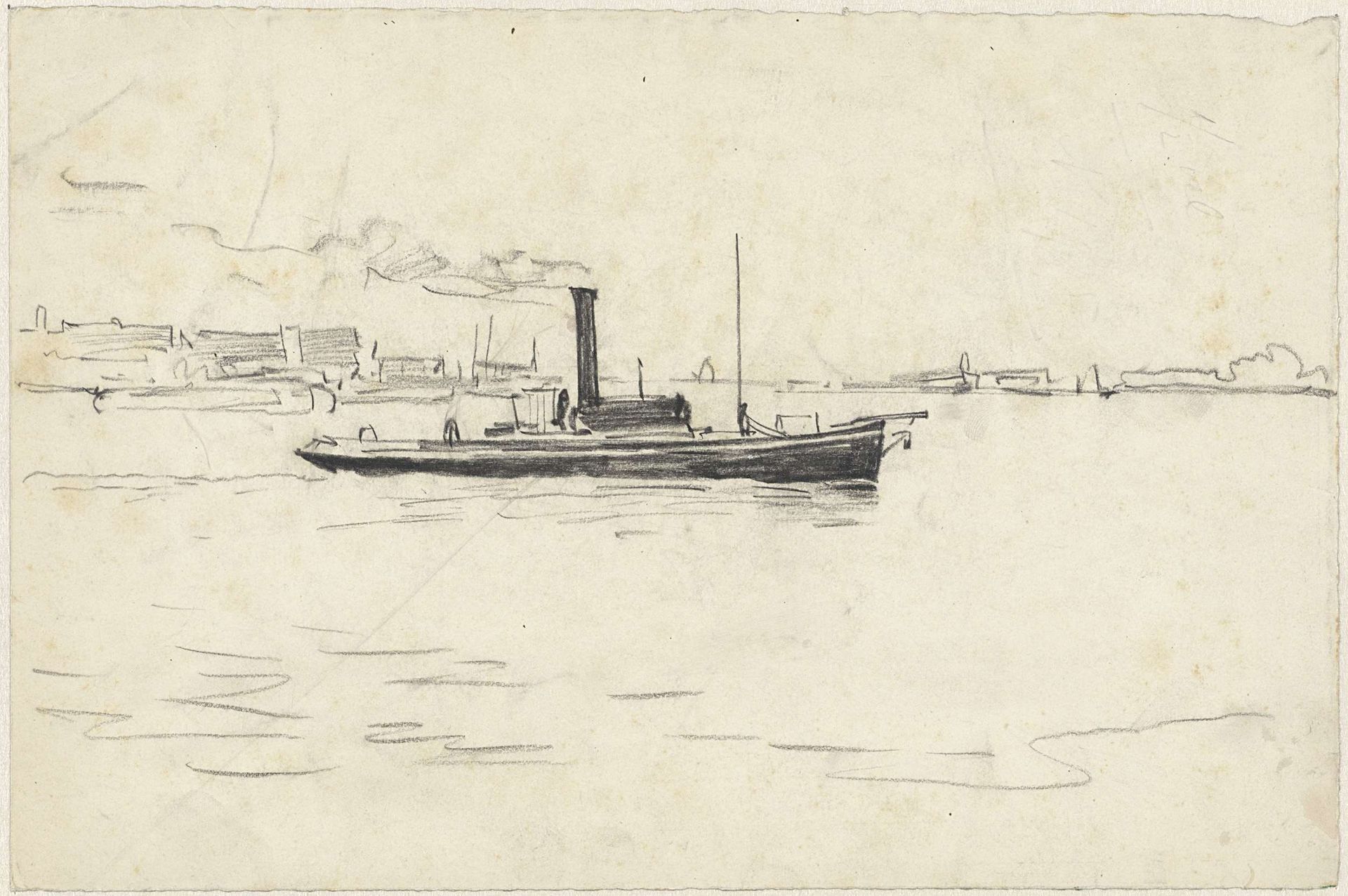 Sleepboot op rivier by Adolf le Comte