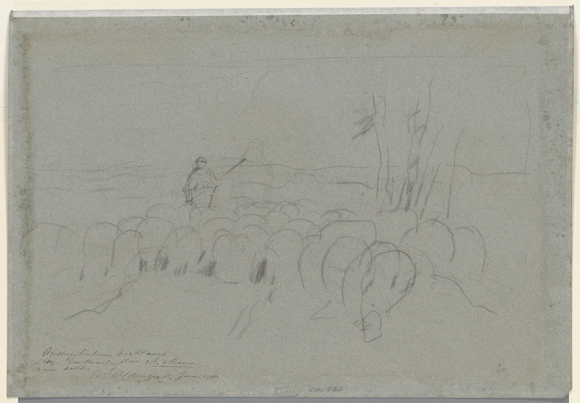Herder met kudde schapen by Anton Mauve