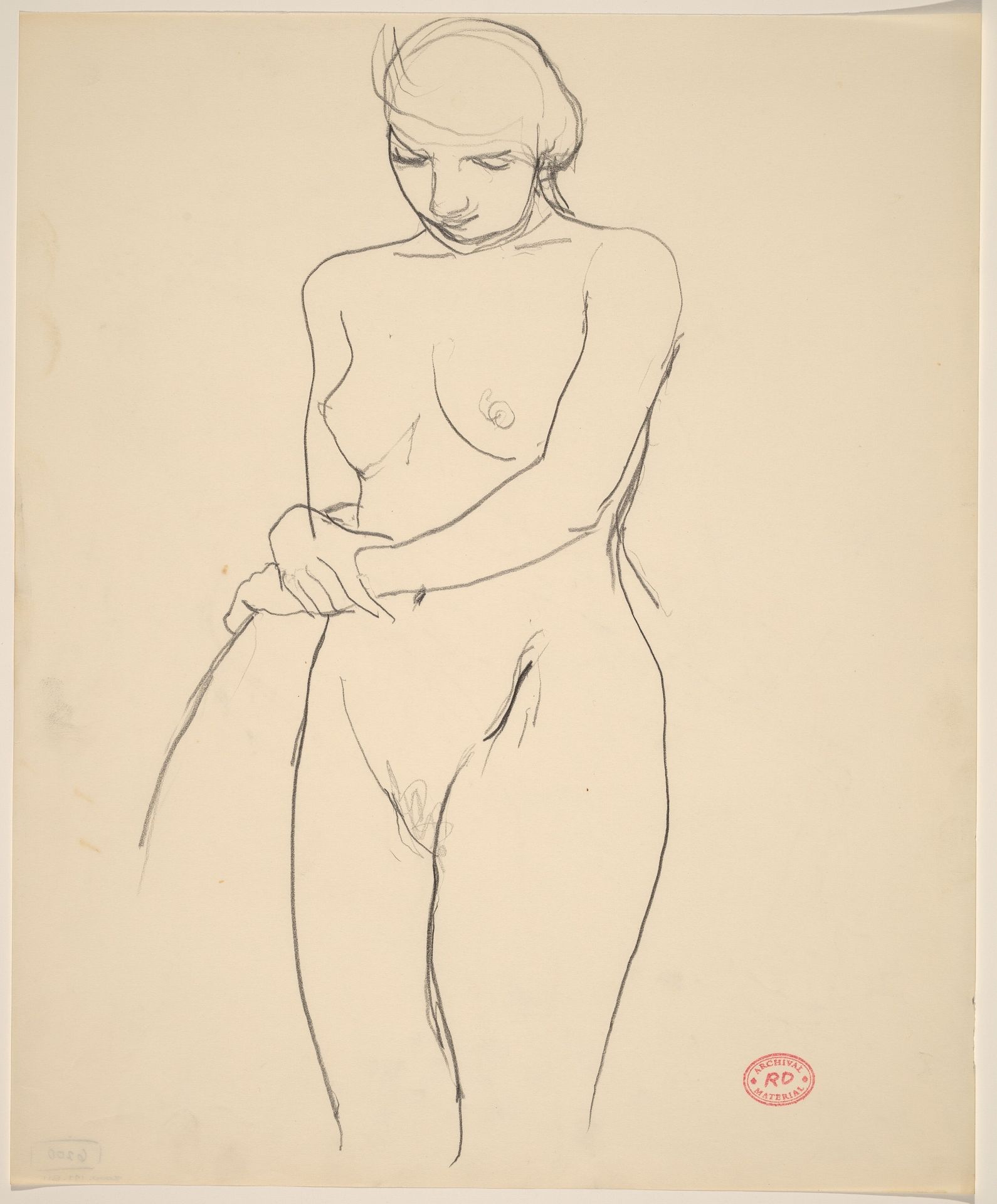 Untitled [standing female nude with hand on chair back] by Richard Diebenkorn
