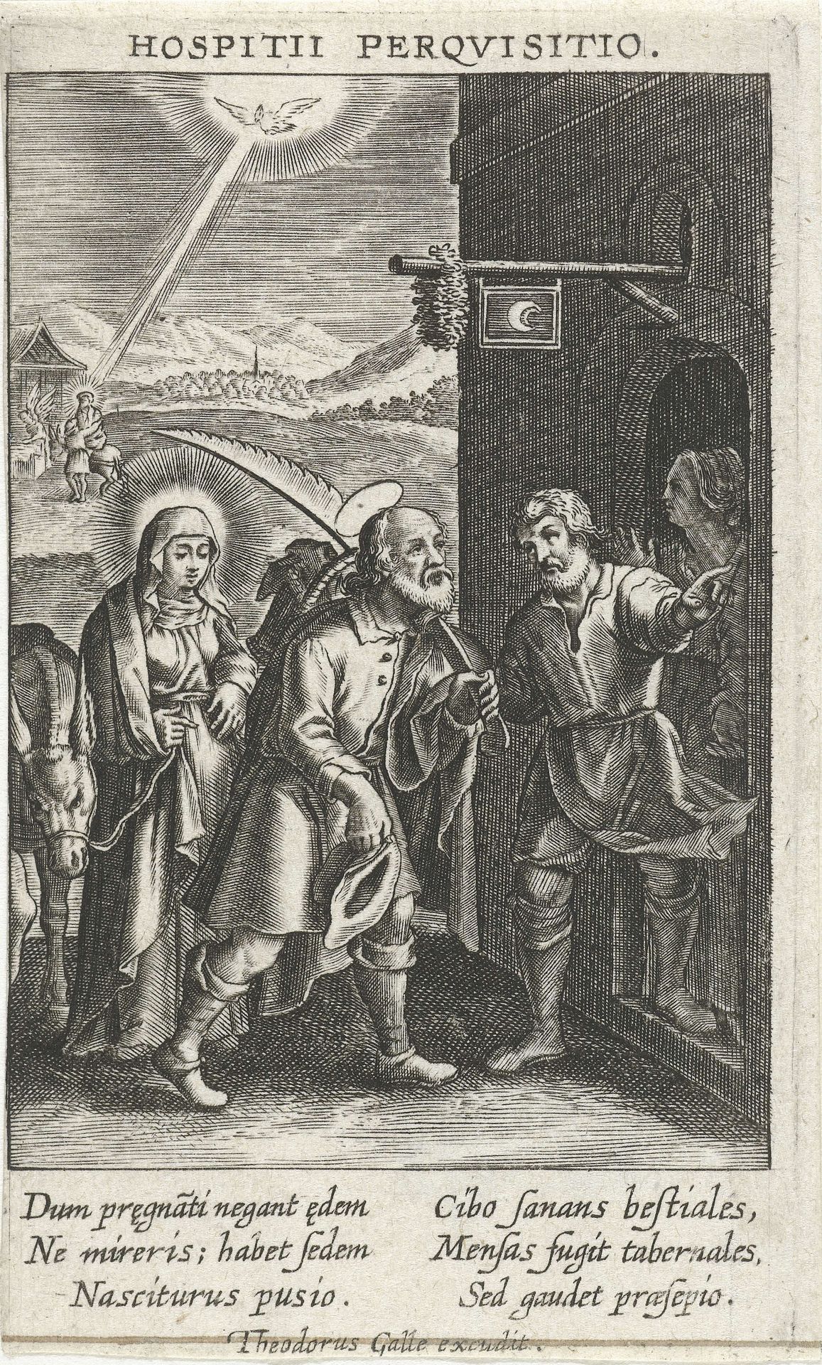 Jozef en Maria worden geweigerd bij de herberg by Theodoor Galle