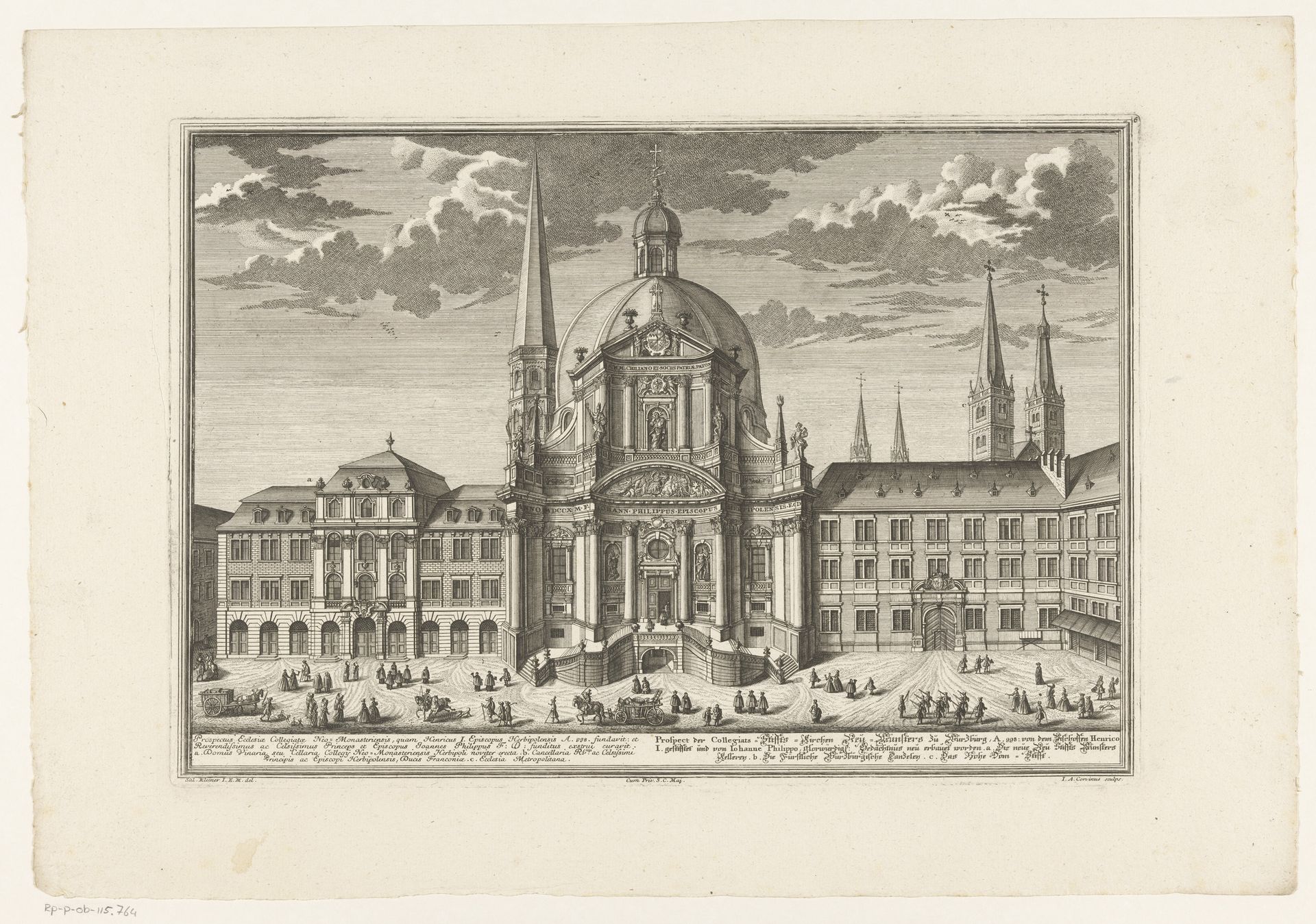 Gezicht op de stiftskerk in Würzburg, tegenwoordig bekend als de Neumünster by Johann August Corvinus