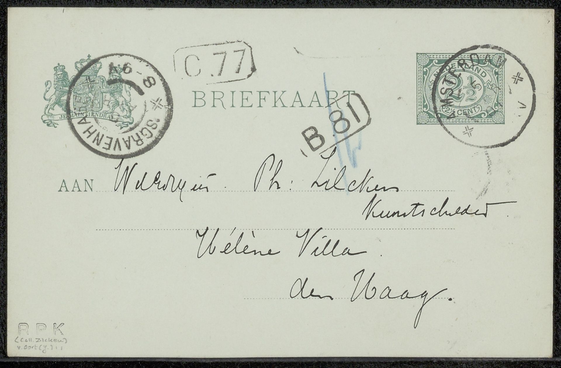 Briefkaart aan Philip Zilcken by Jan van Oort