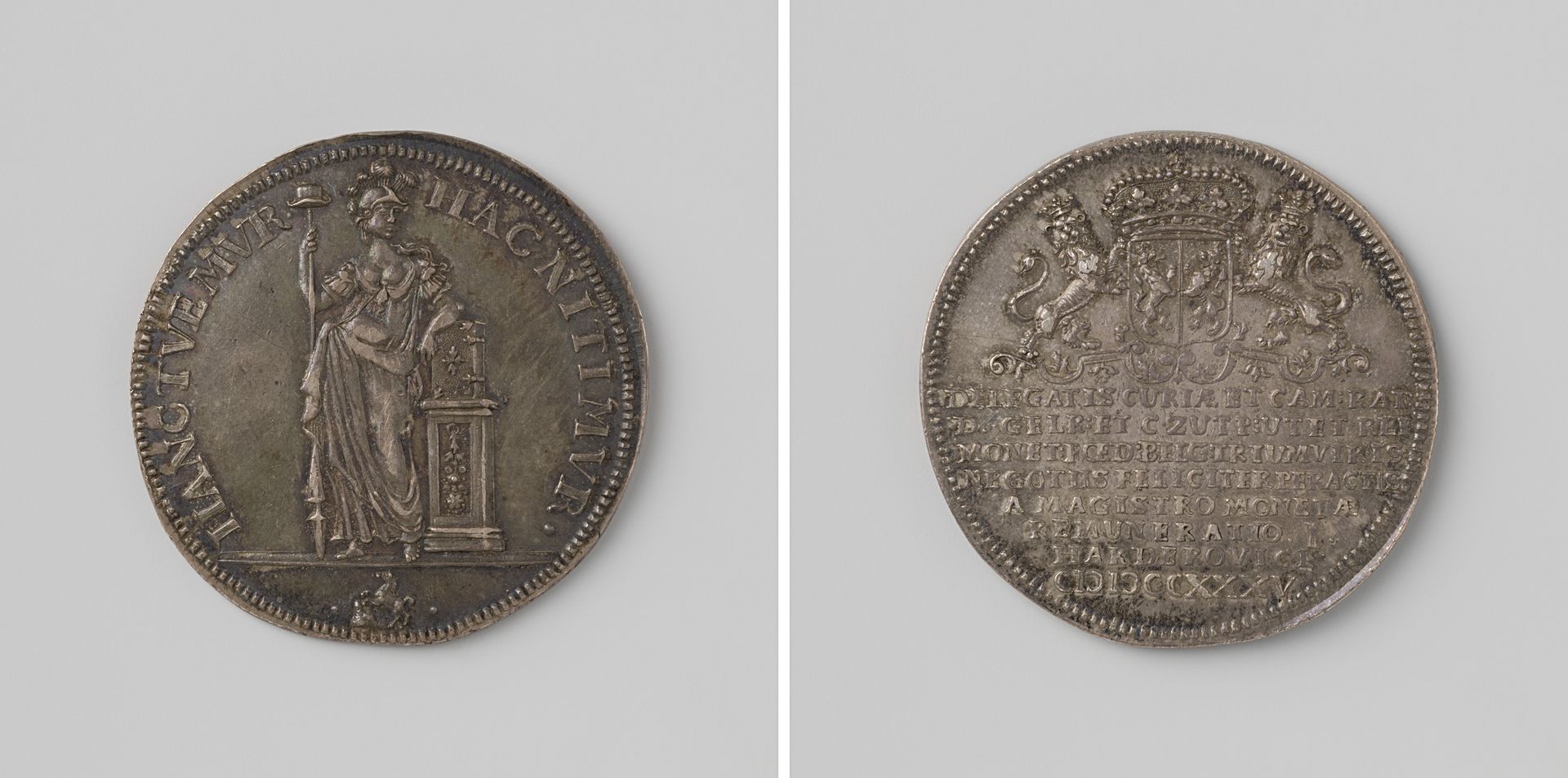 Inspectie van de munt te Harderwijk, penning door muntmeester Johan Hensbergen aan de raden en generaalmuntmeester vereerd by Johannes Hensbergen