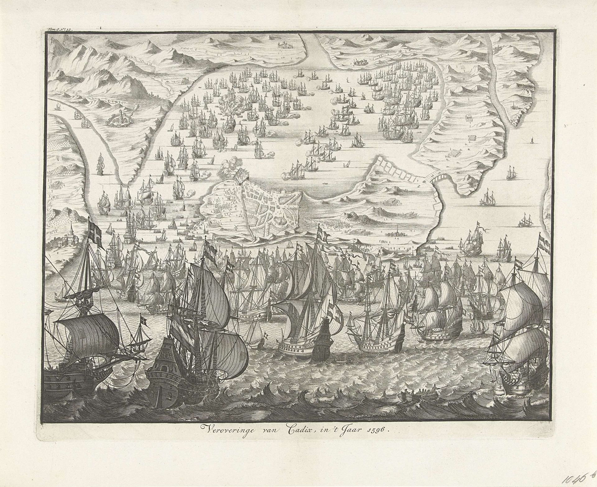Zeeslag voor Cadiz, 1596 by Joseph Mulder