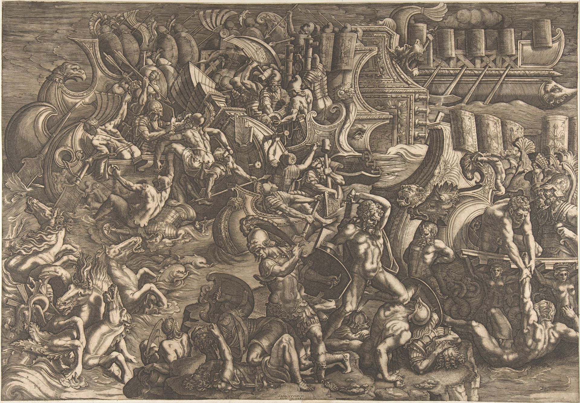 The Trojans repulsing the Greeks by Giovanni Battista Scultori