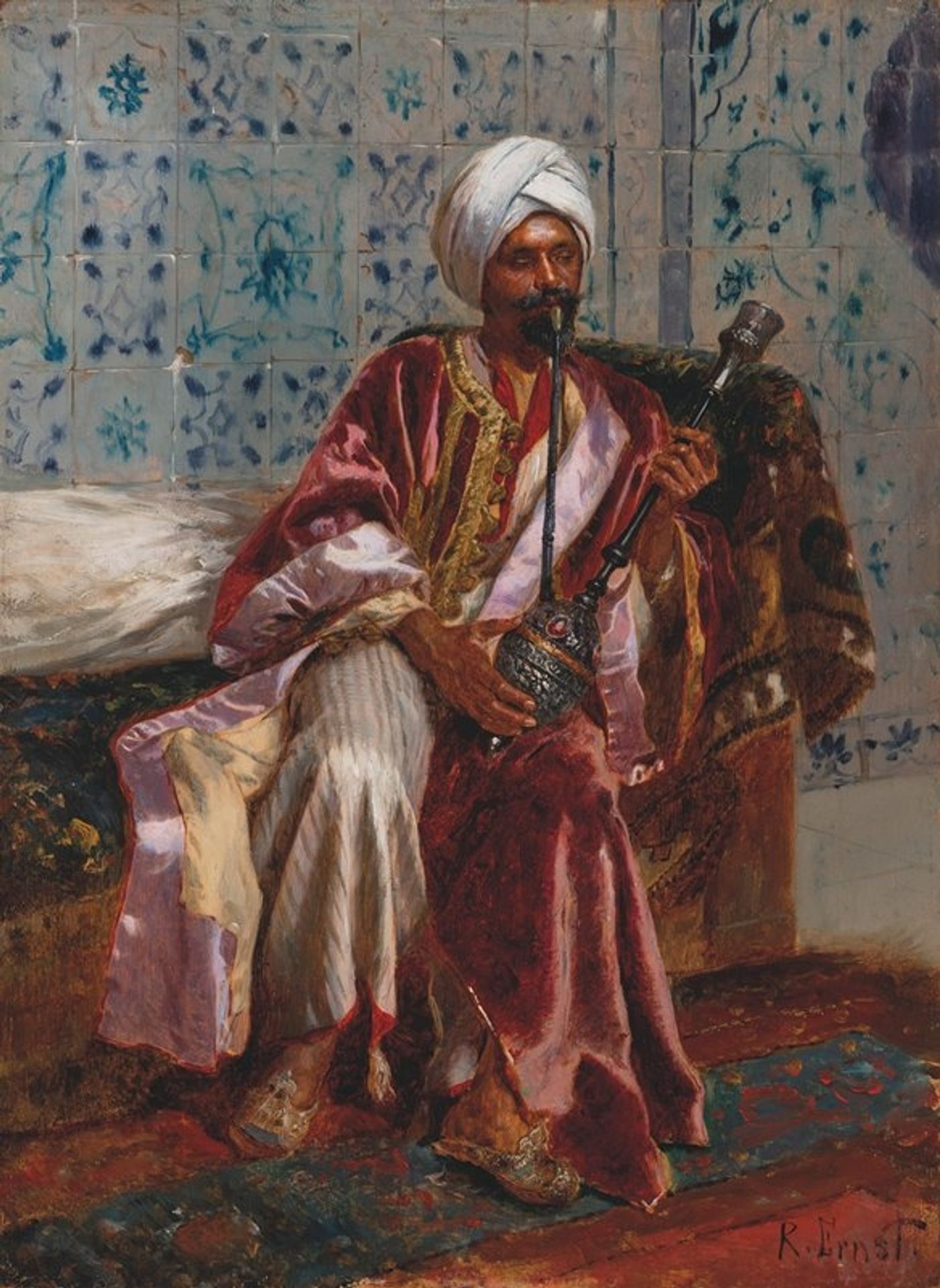 Arab smoking a nargilah by Rudolf Ernst