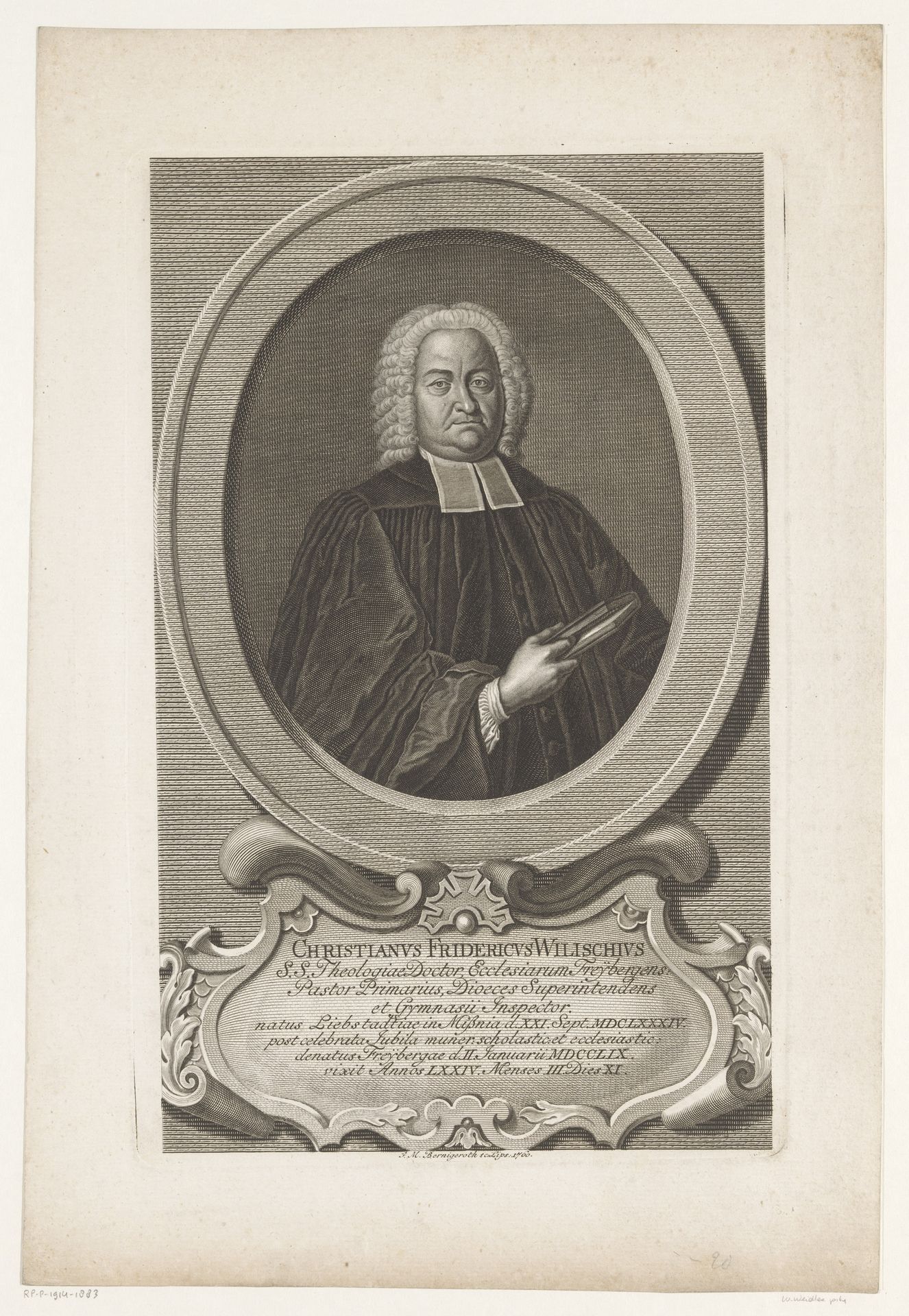 Portret van Christian Friedrich Wilisch by Johann Martin Bernigeroth