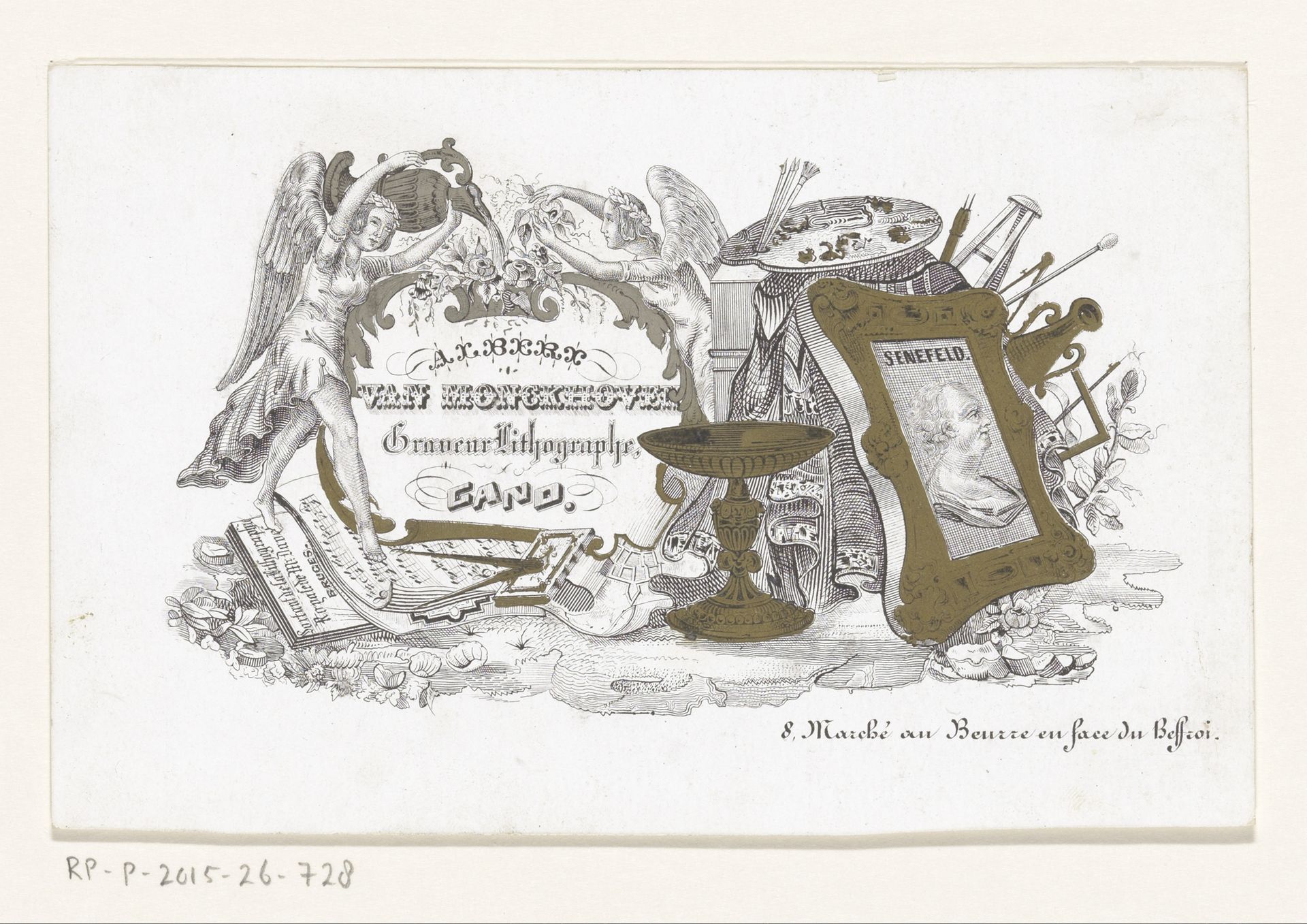 Visitekaartje van lithograaf Albert van Monckhoven te Gent by Albert Van Monckhoven
