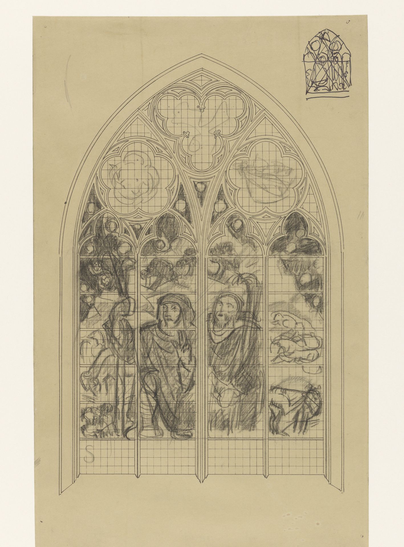 Ontwerp voor raam in de Frederik van Sierck-kapel in de Dom te Utrecht: de verkondiging aan de herders by Richard Nicolaüs Roland Holst