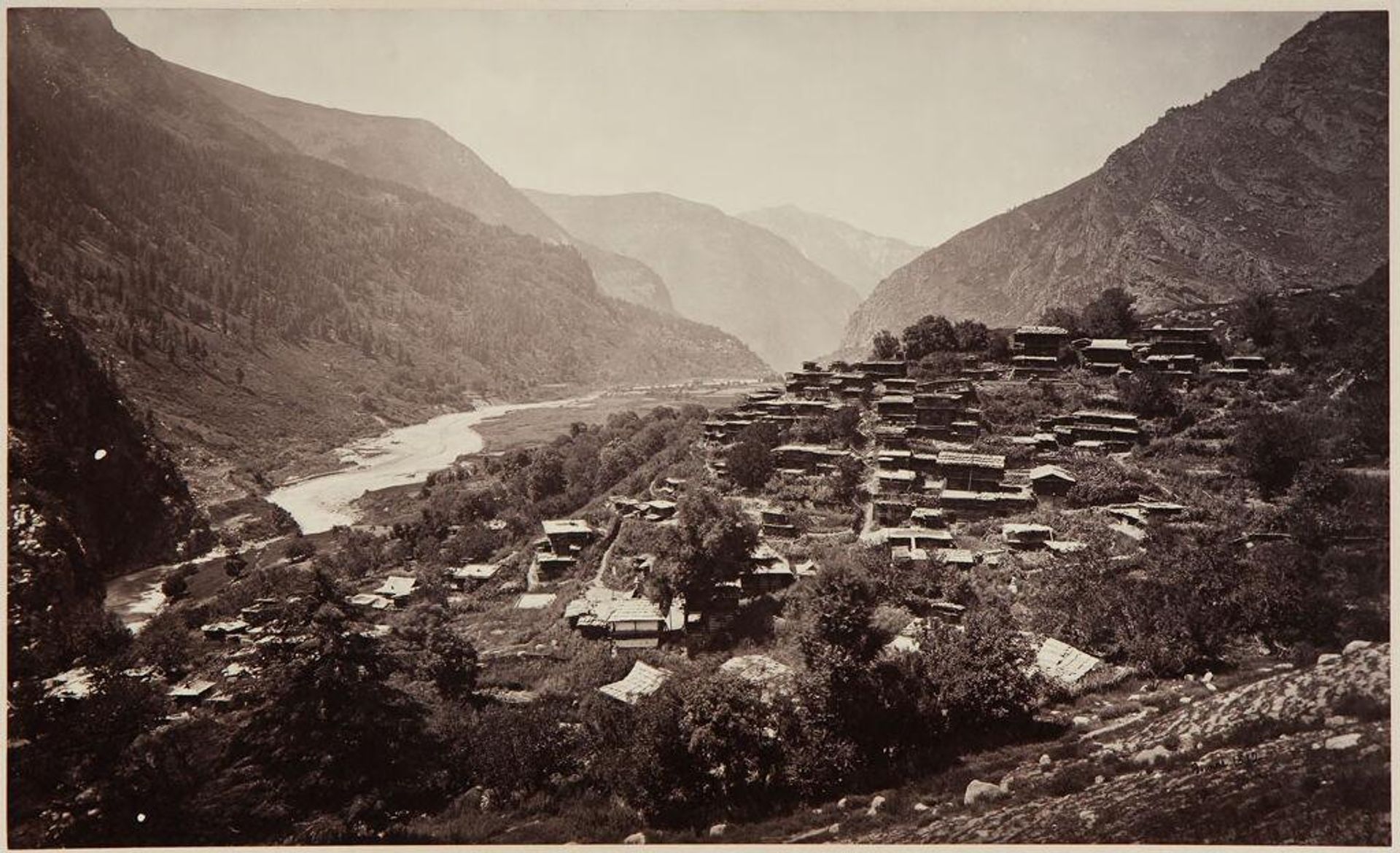 Buspa Valley, Gangootri; The Village of Sungla with Buspa Valley Below by Samuel Bourne