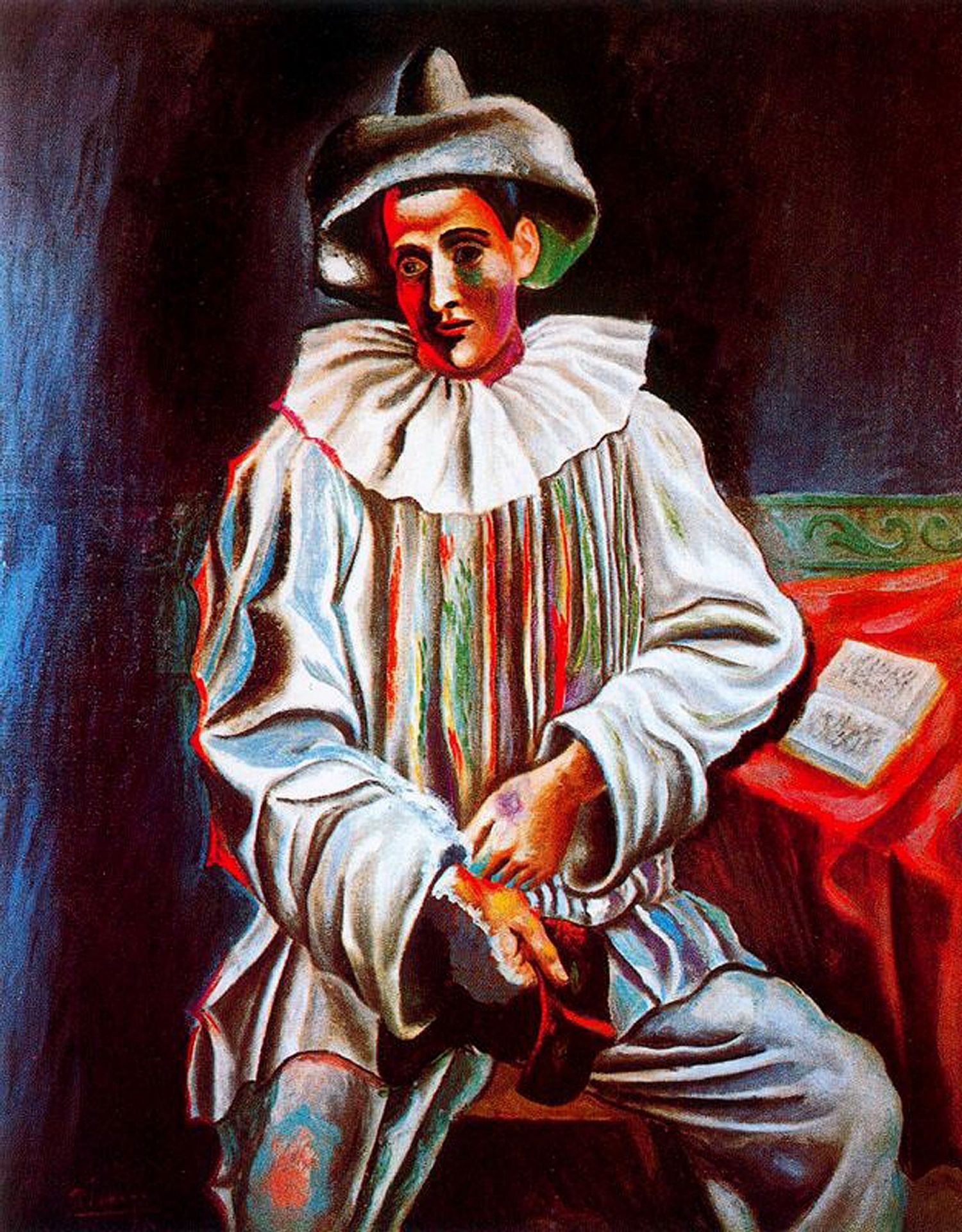 Pierrot with a mask by Pablo Picasso