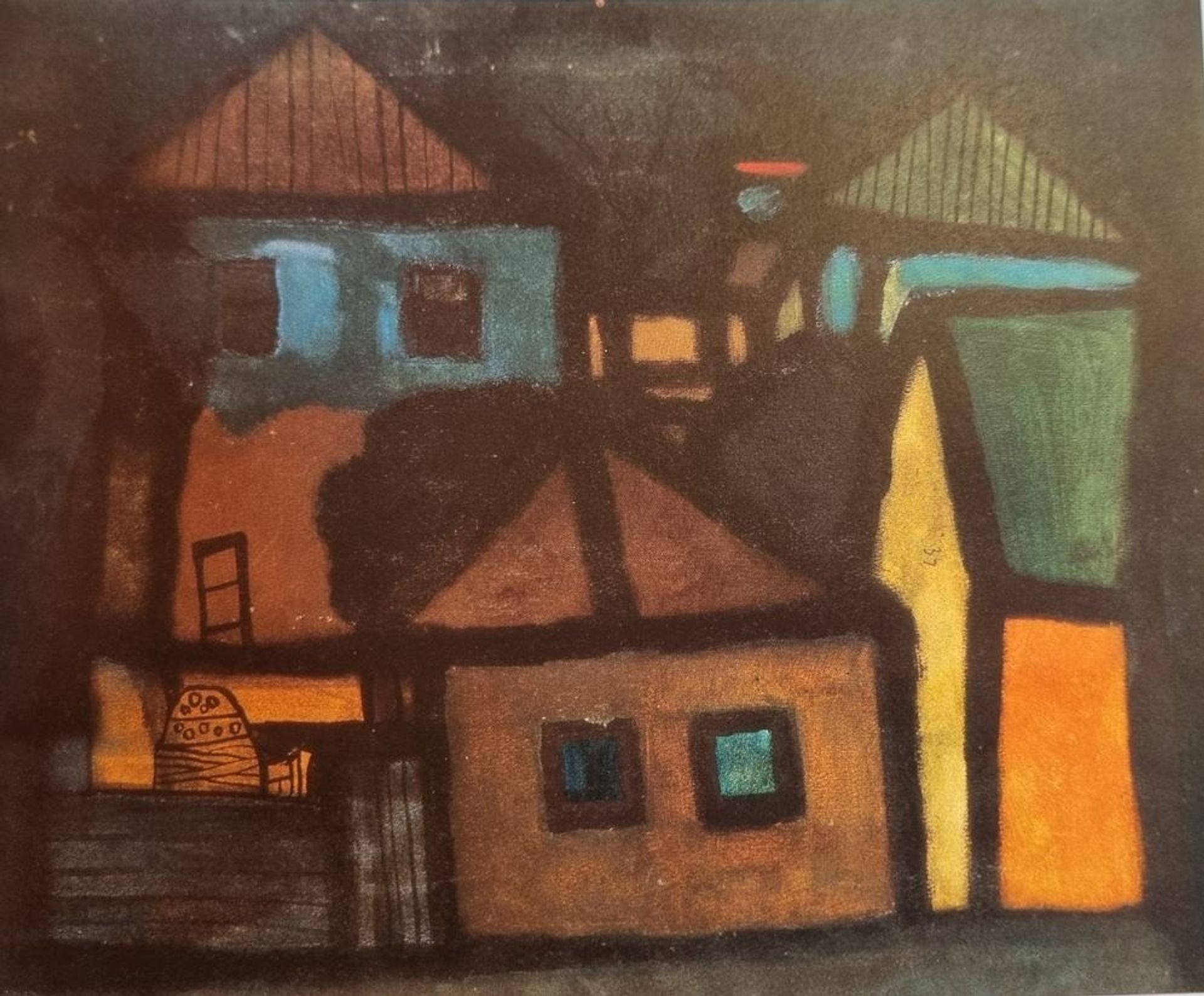 Vajda Lajos Houses in Szentendre 1937 Tempera on Cardboard, 28x43cm by Vajda Lajos