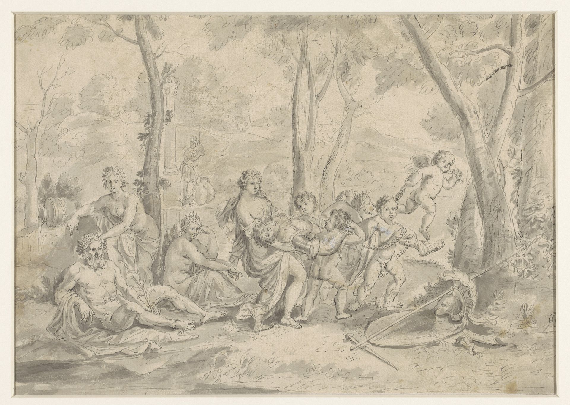 Dode ridder (Orlando?) wordt door vrouw en geniï weggedragen by Jean (II) Cotelle