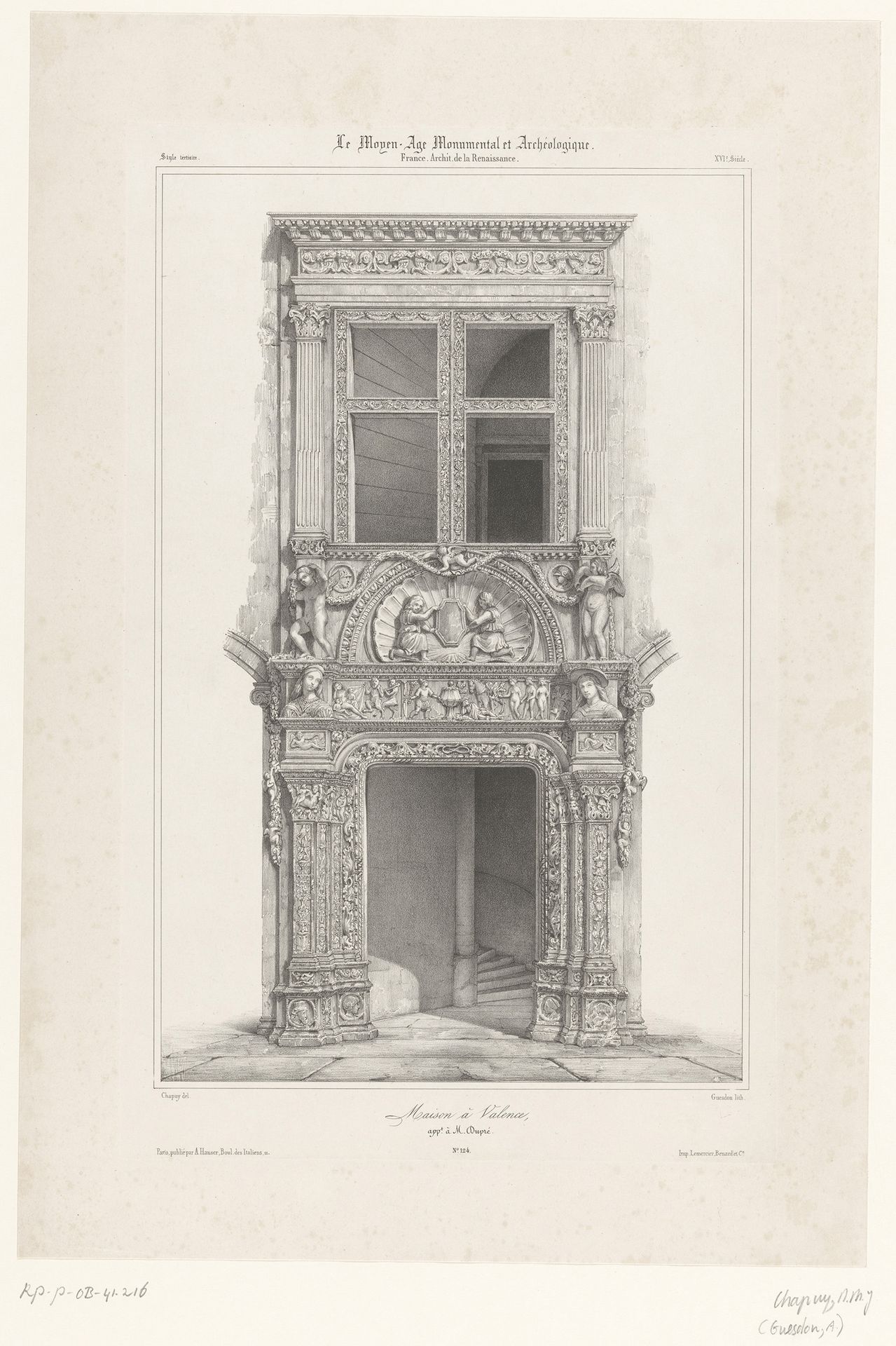 Renaissanceportaal van Maison Dupré-Latour te Valence by Alfred Guesdon