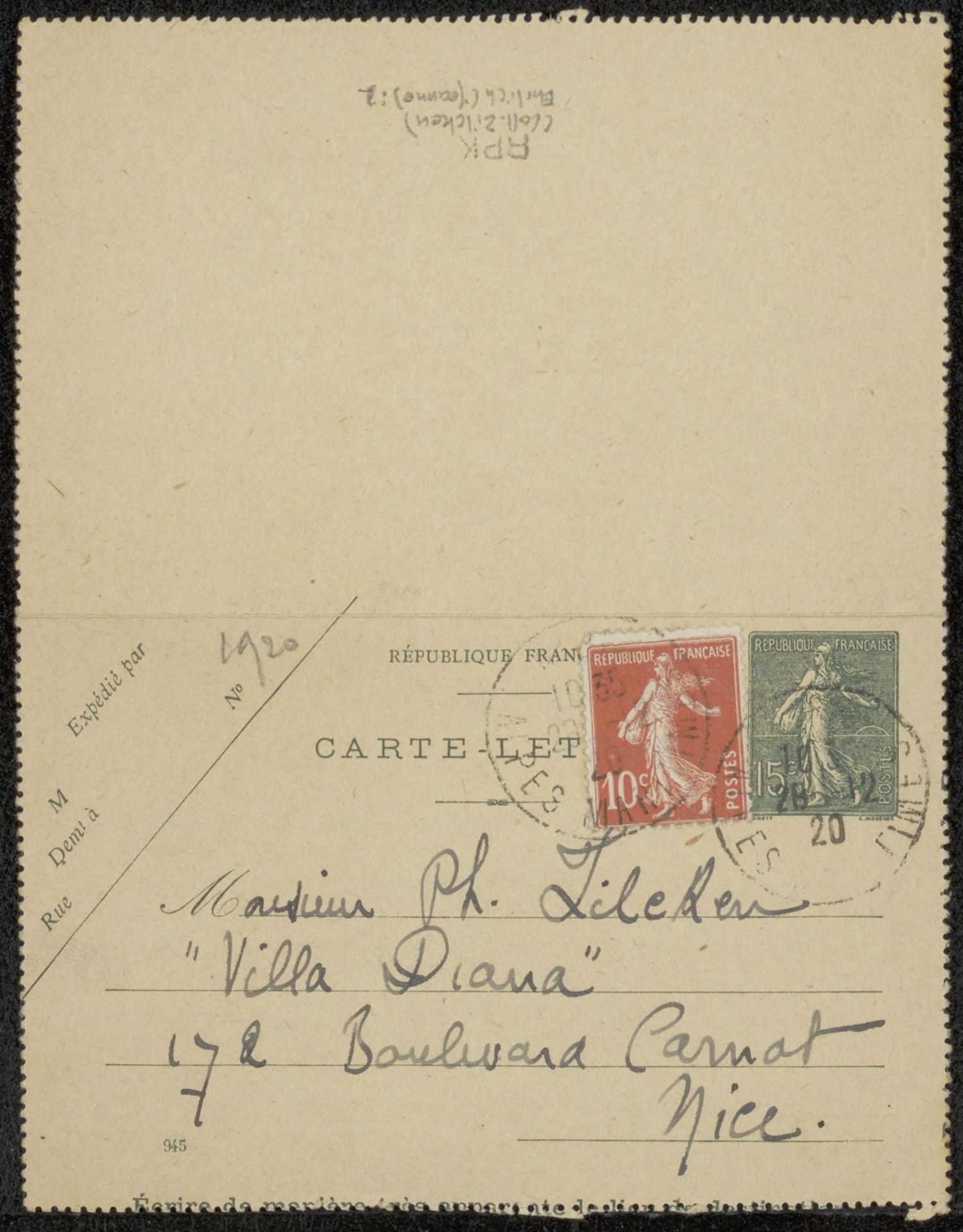 Briefkaart aan Philip Zilcken by Jeanne Erlich