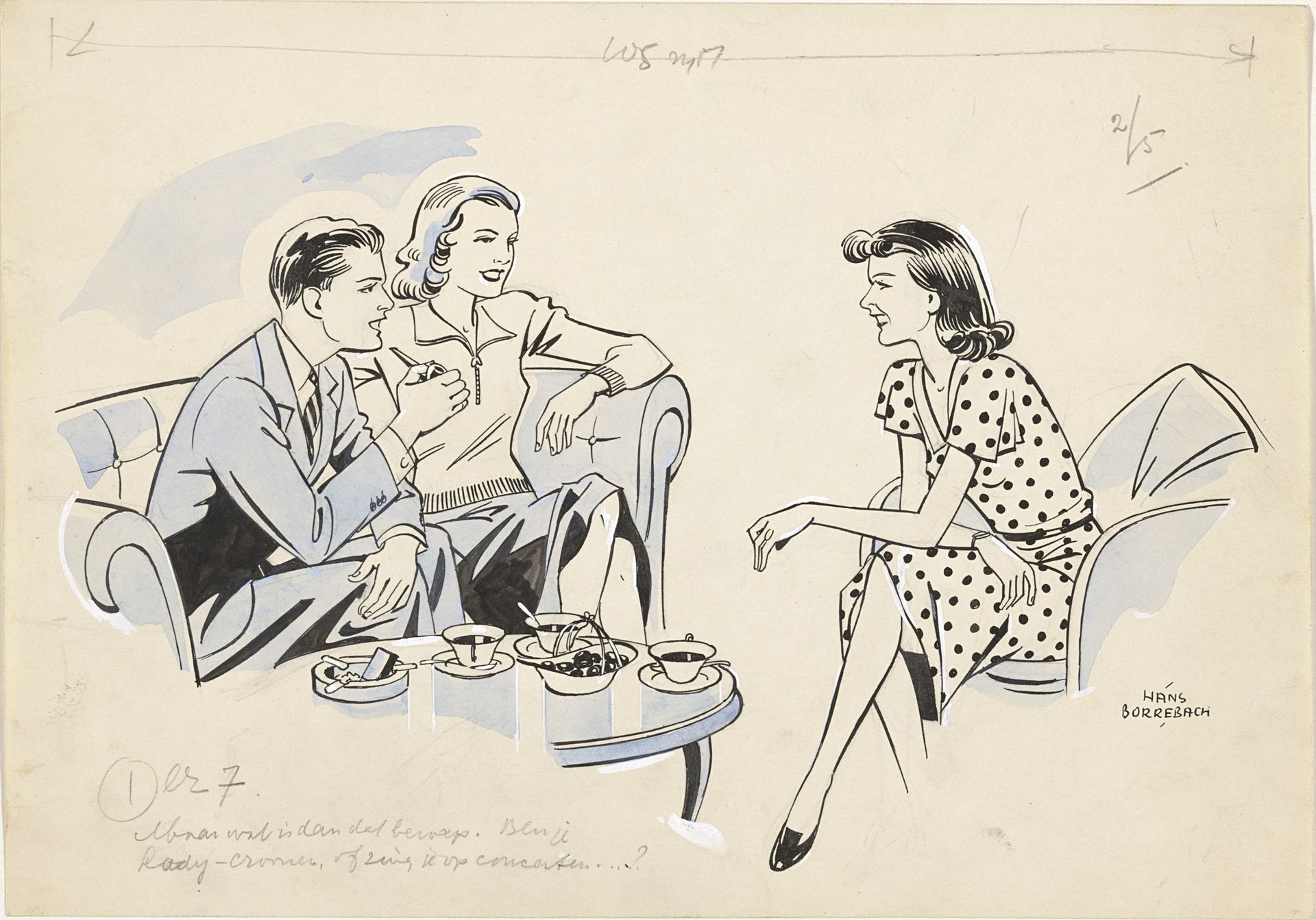 Lony in gesprek met een jonge man en vrouw by Hans Borrebach