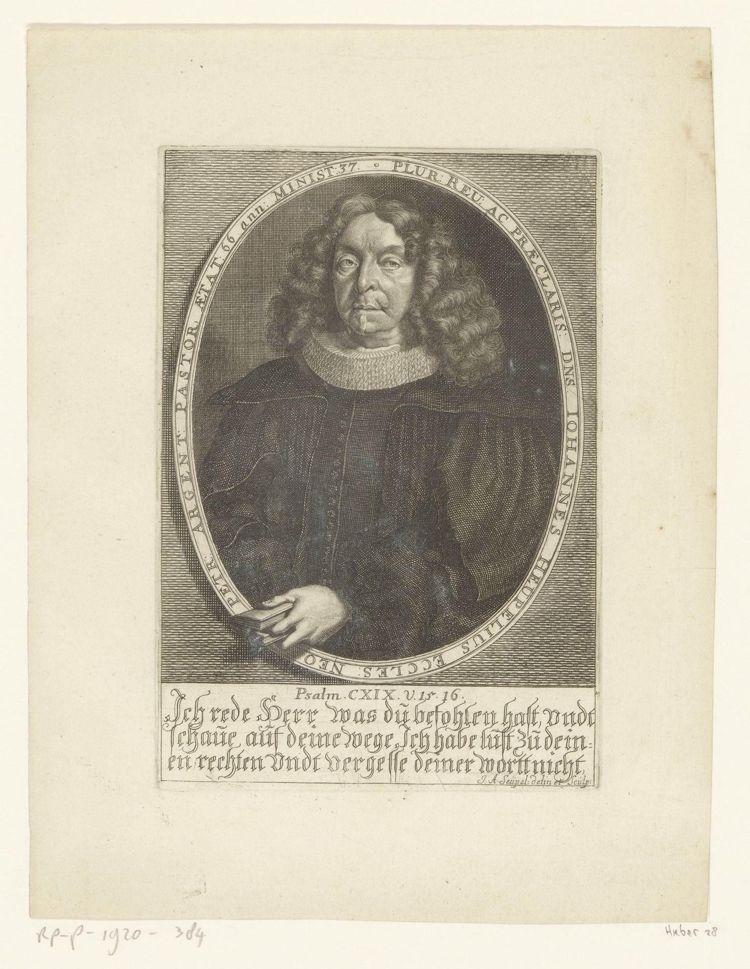 Portret van Johannes Heupel by Johann Adam Seupel