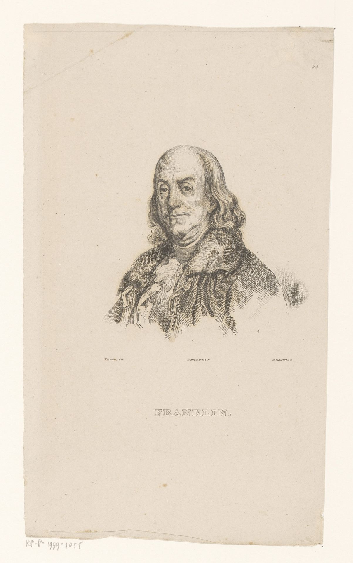 Portret van Benjamin Franklin by Louis Jean Désiré Delaistre