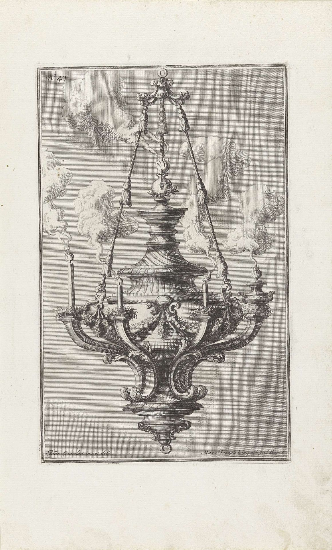 Kroonluchter met rozenbottel en guirlandes by Maximilian Joseph Limpach