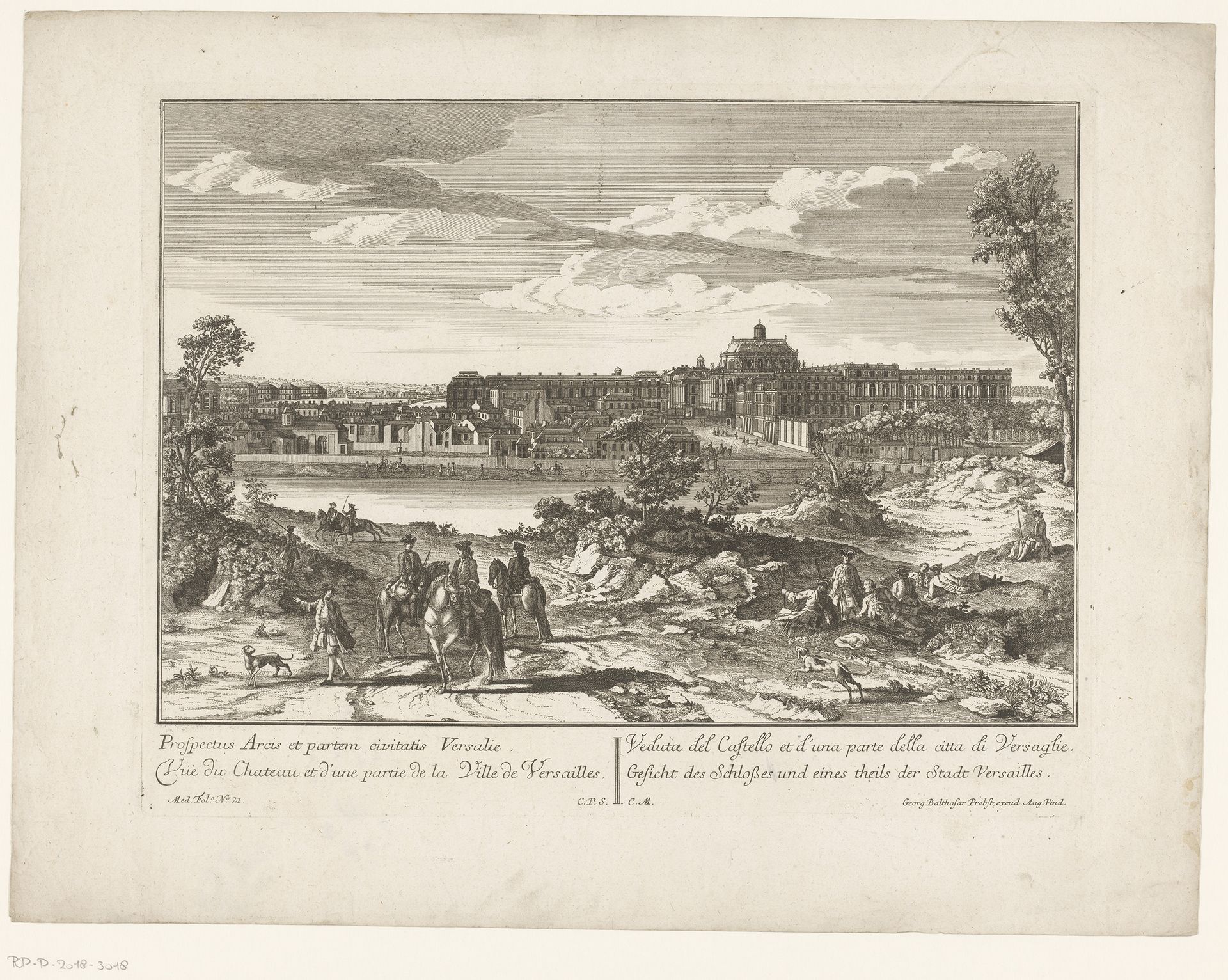 Gezicht op het Paleis van Versailles en een deel van de stad by Anonymous