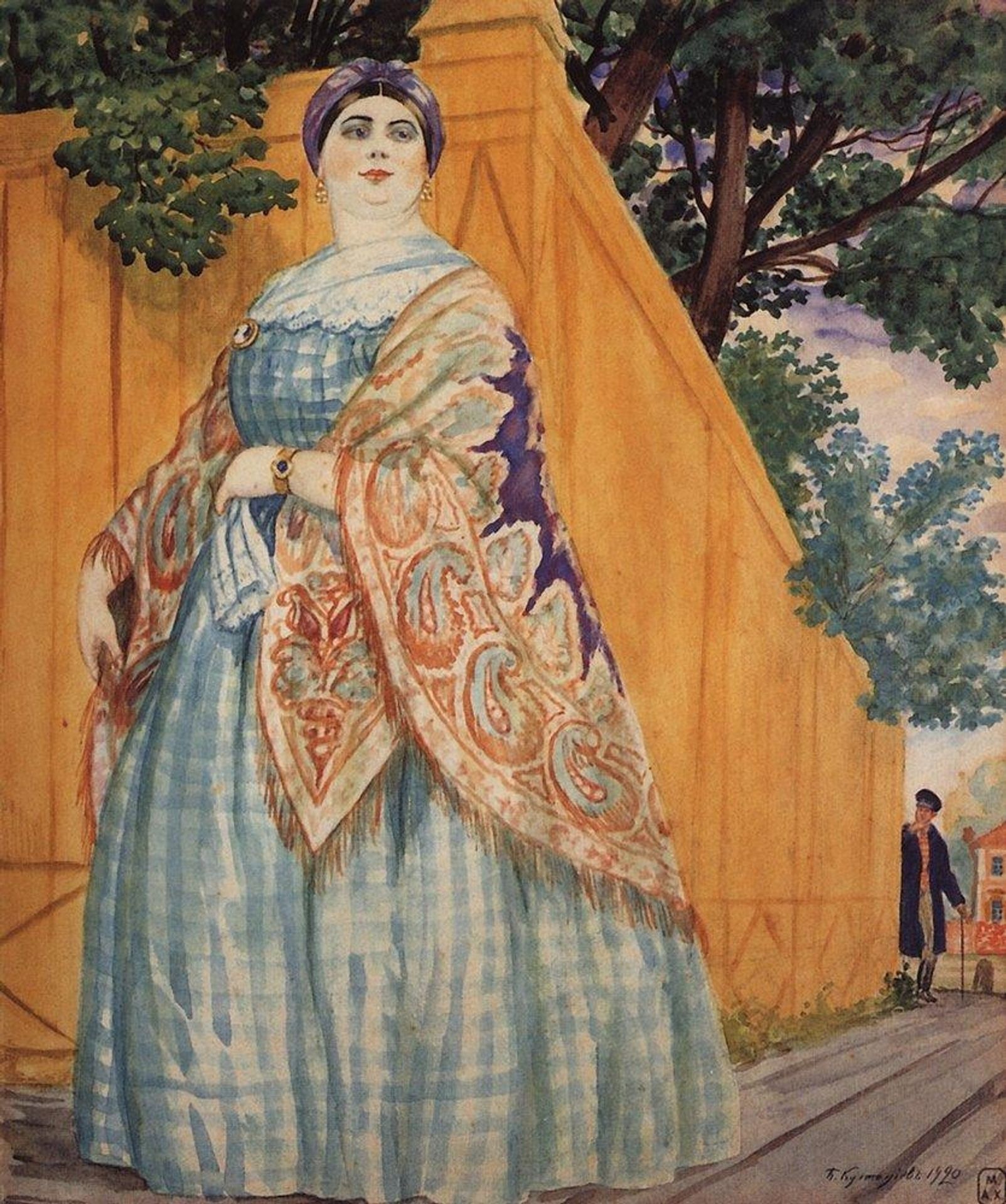 Merchant's wife on the promenade by Boris Kustodiev