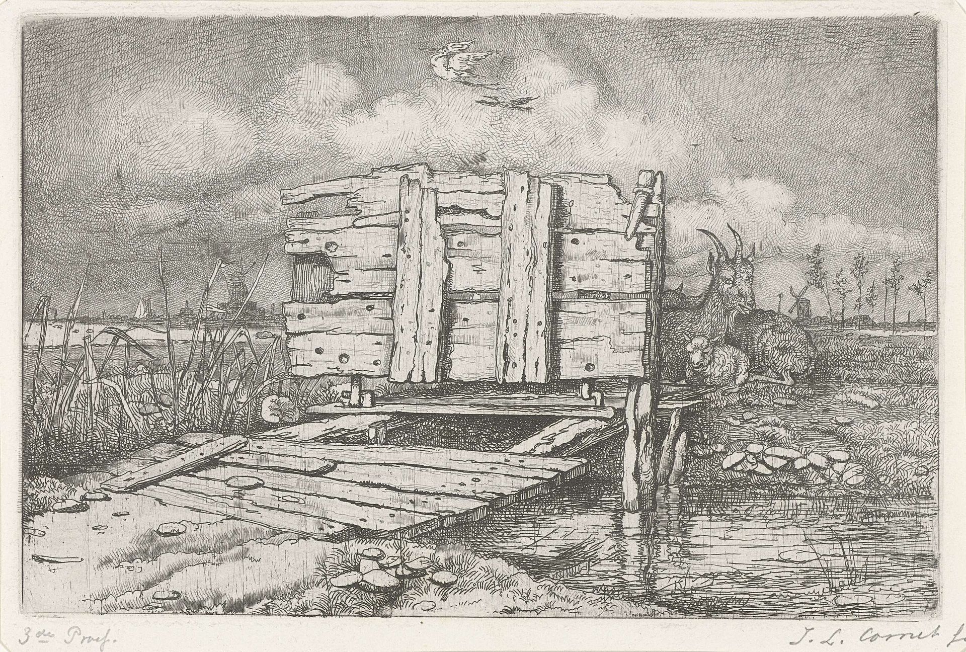 Brugje over een beek by Jacobus Ludovicus Cornet