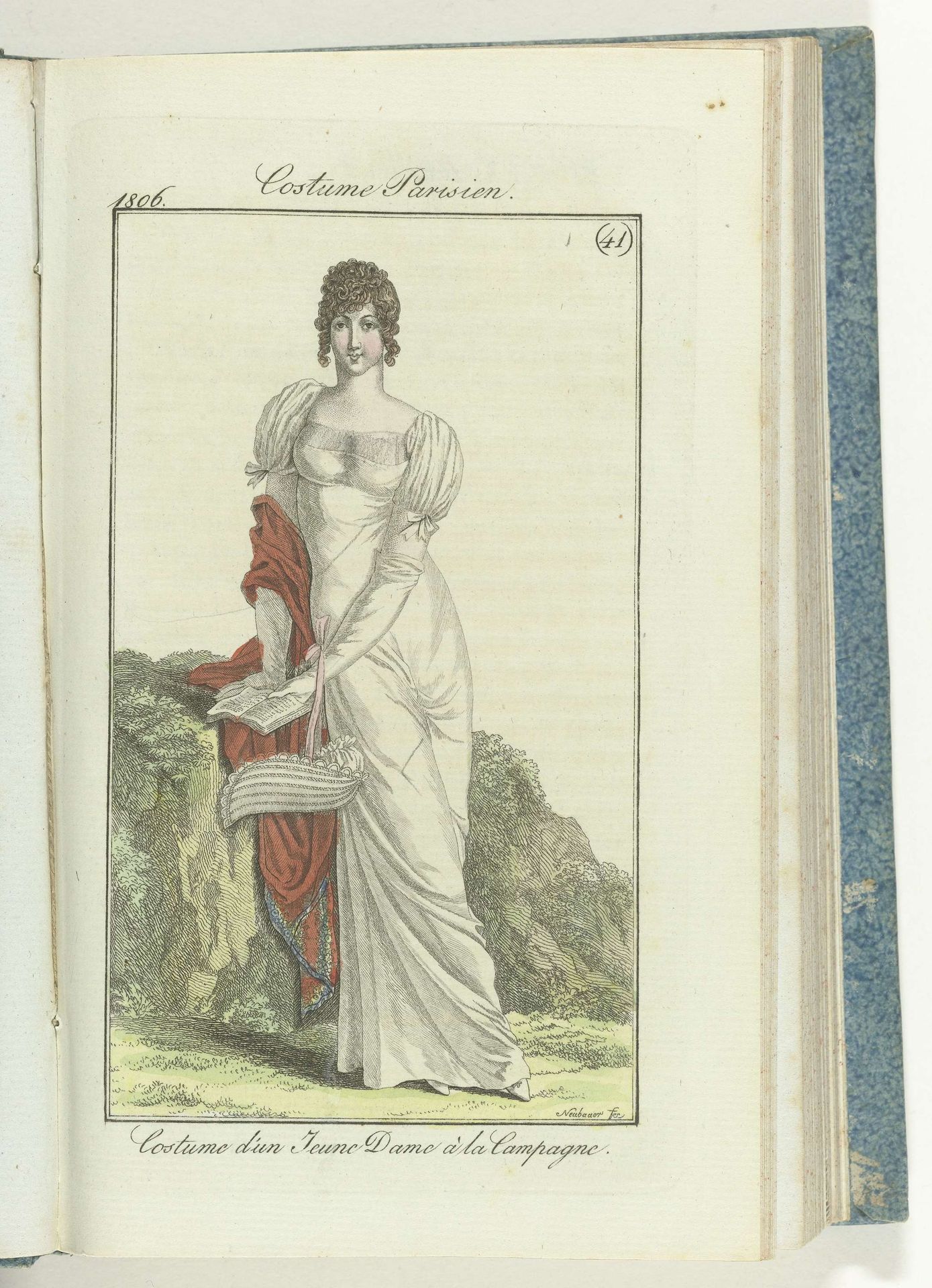 Journal des dames et des modes, editie Frankfurt 6 octobre 1806, Costume Parisien (41):  Costume d'une Jeune Dame à la Campagne by Friedrich Ludwig Neubauer