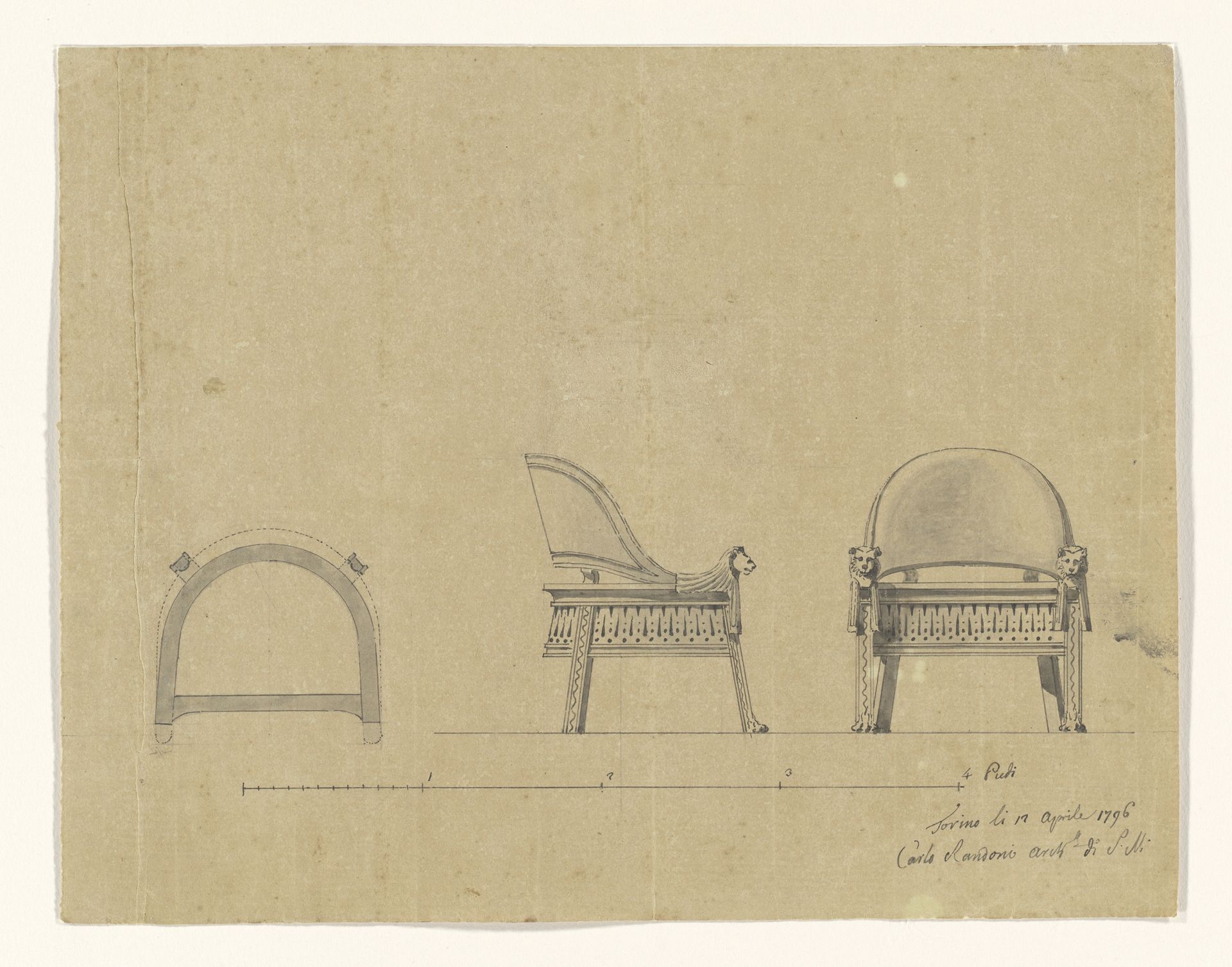Ontwerp voor een armstoel in Egyptische stijl by Carlo Randoni
