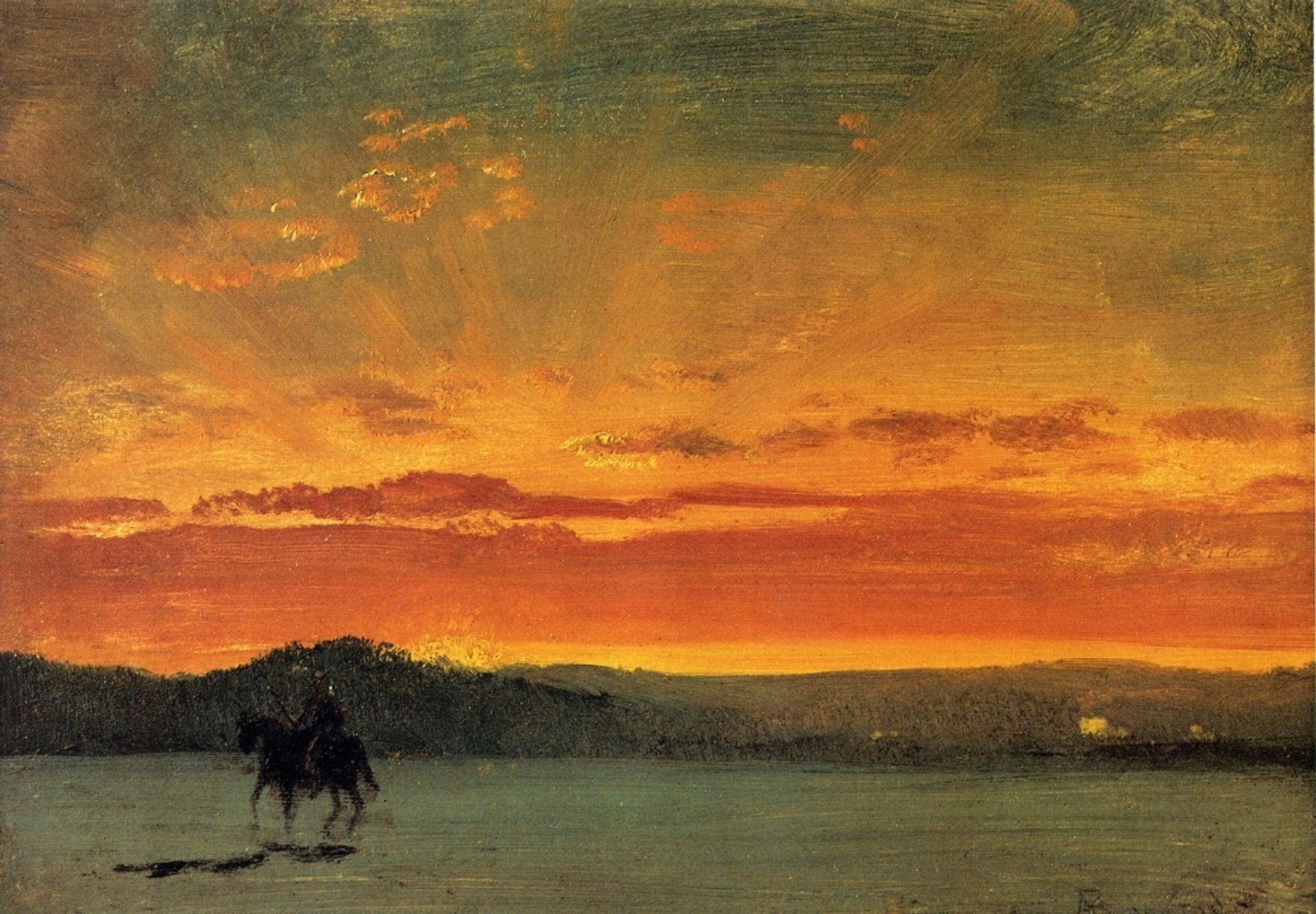Indian Rider at Sunset by Albert Bierstadt