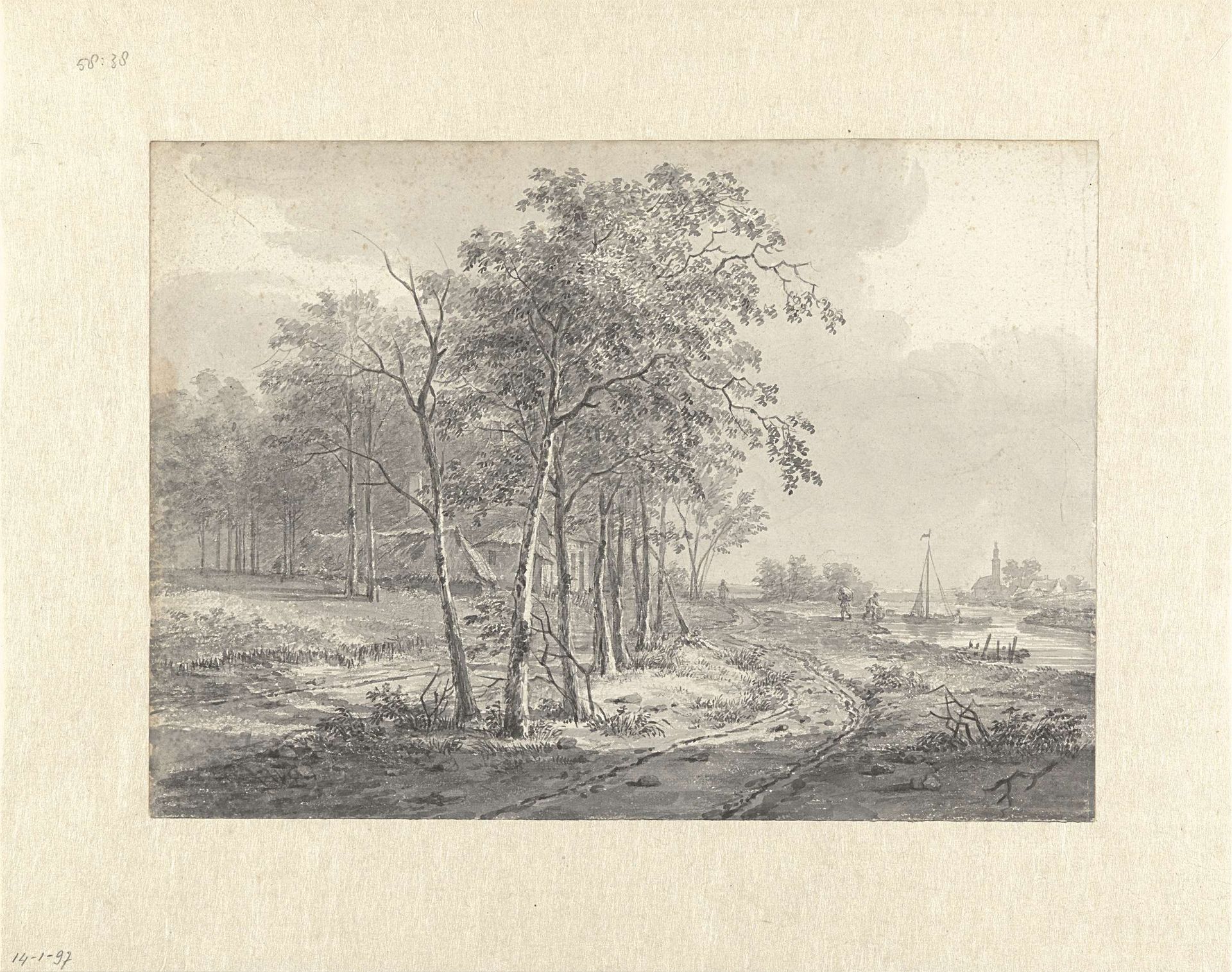 Landschap met een weg langs een water by Johannes Franciscus Christ