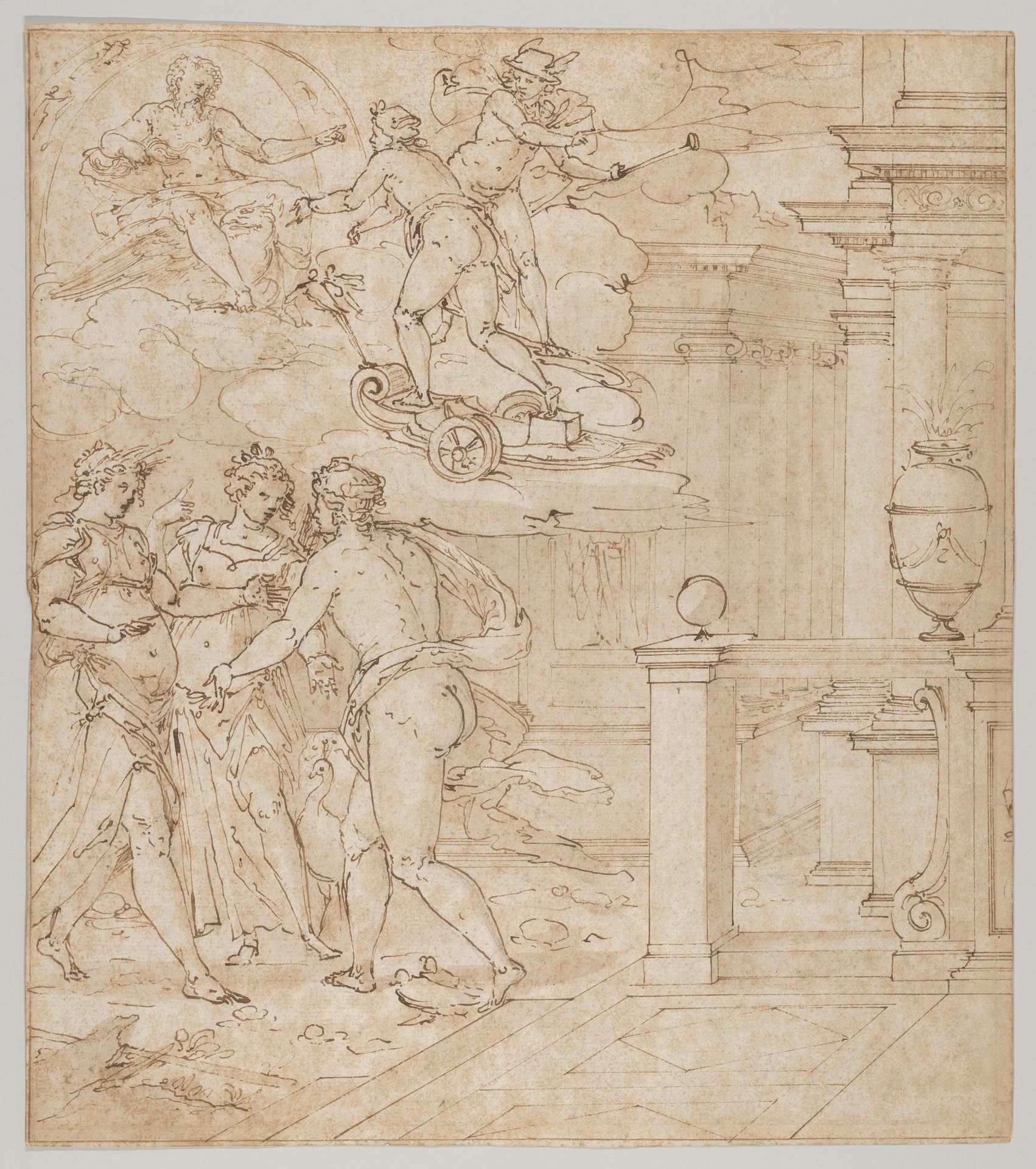 Tapestry Design with  Venus seeking help from Juno, Ceres and Jupiter by Giovanni Battista Castello, called Il Bergamasco