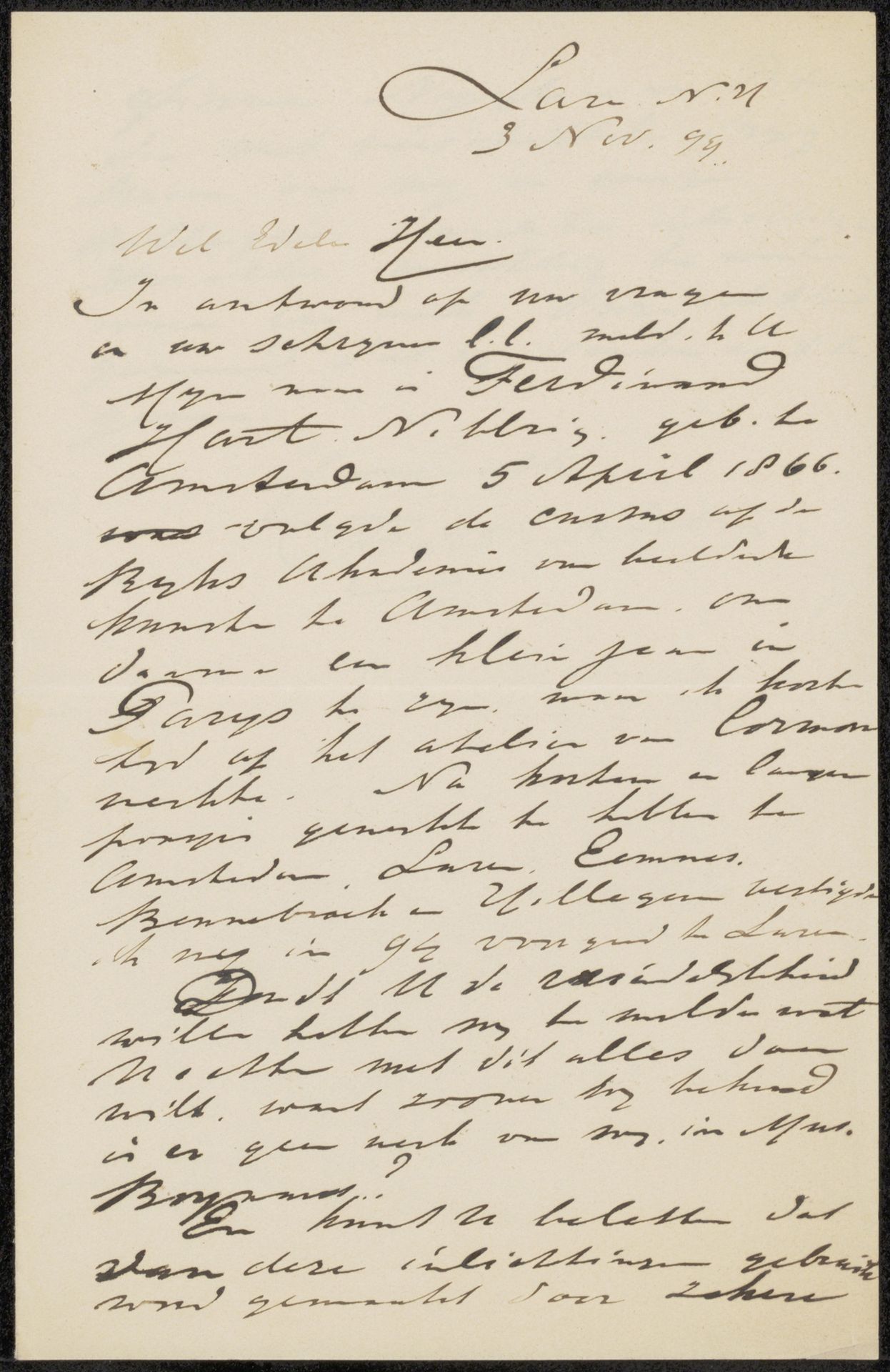 Brief aan Pieter Haverkorn van Rijsewijk by Ferdinand Hart Nibbrig