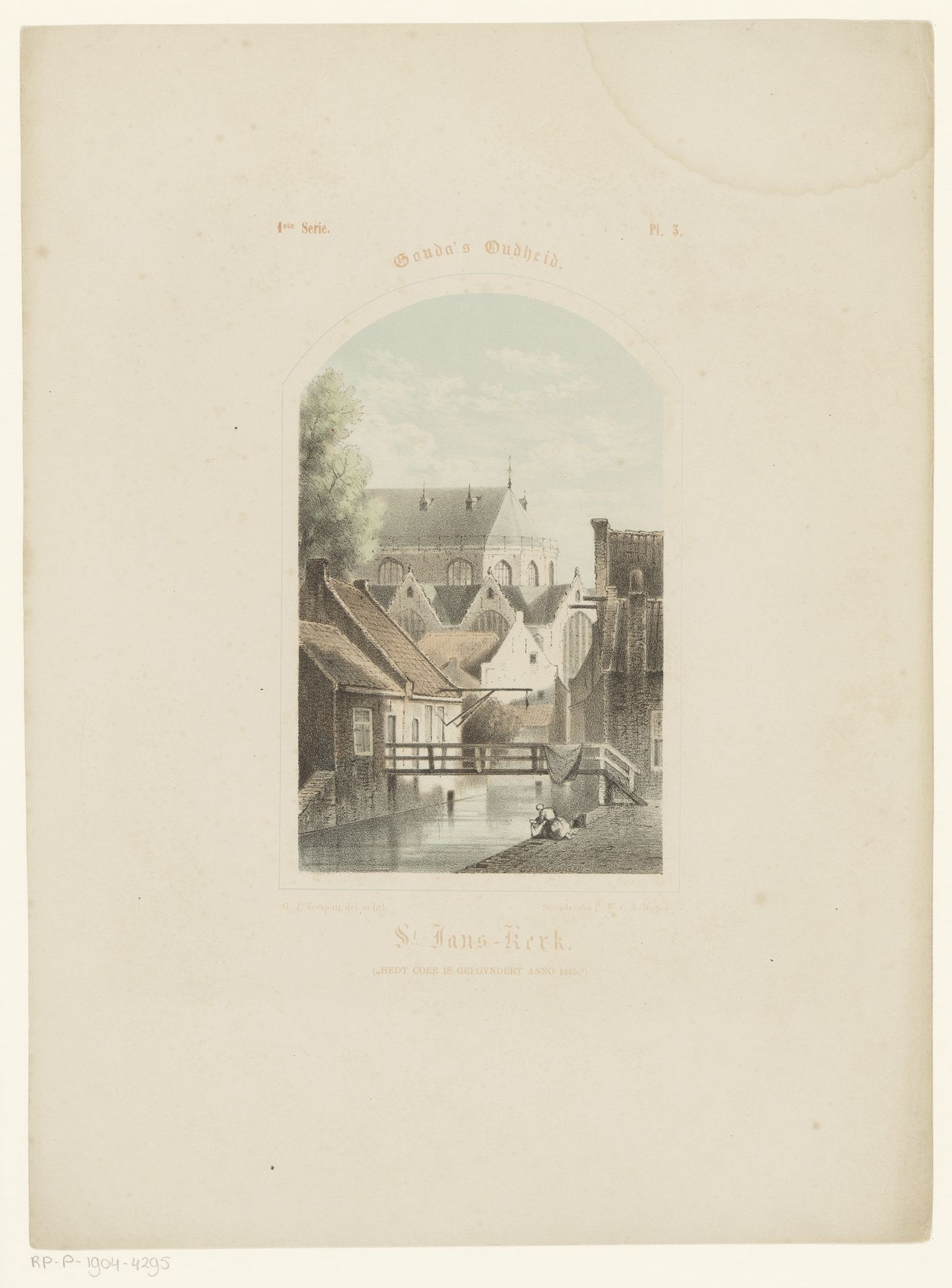 Gezicht op de Sint Janskerk te Gouda. by Gijsbertus Johannes Verspuy