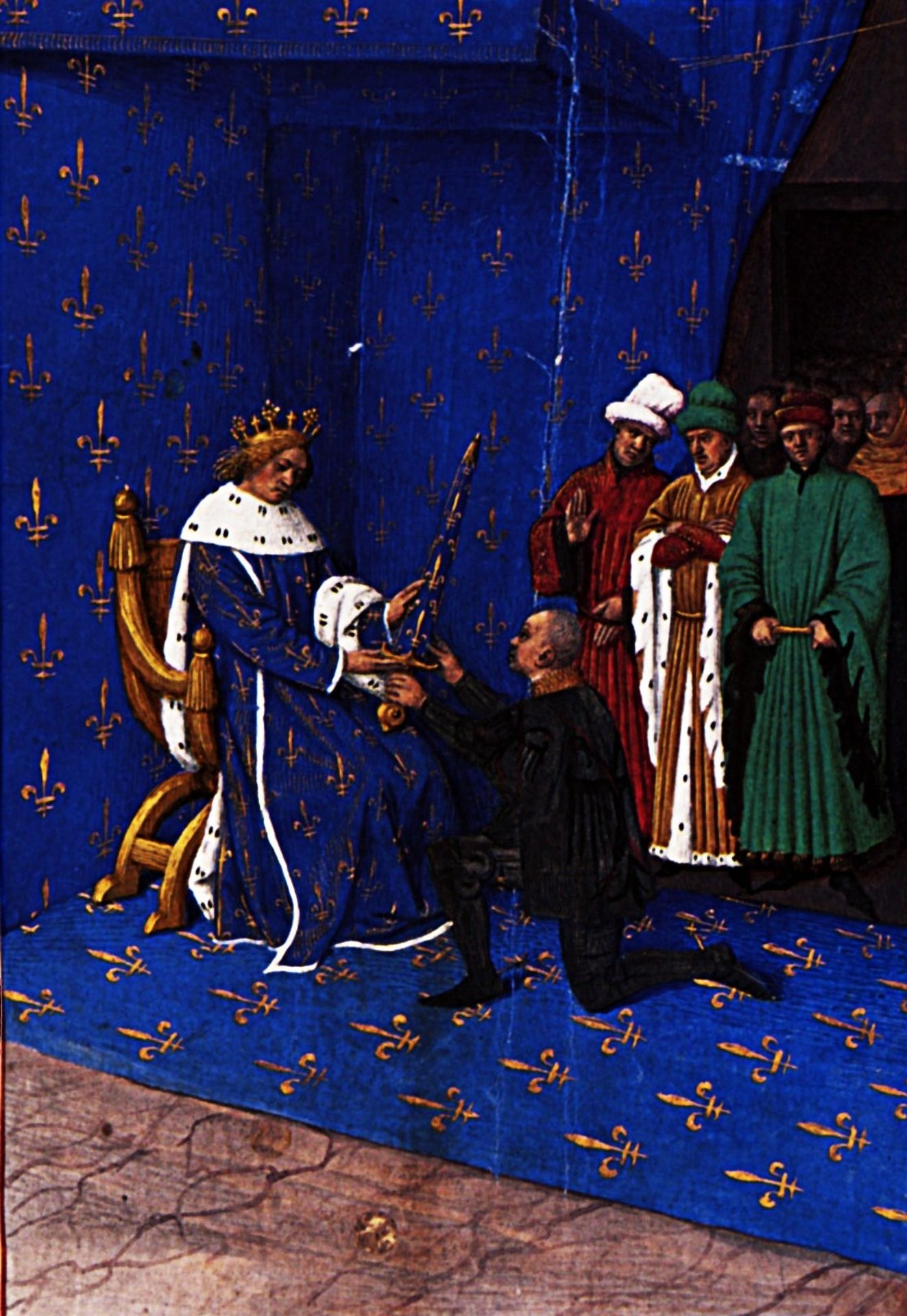 Charles V gives the sword of constable to Bertrand du Guesclin by Jean Fouquet