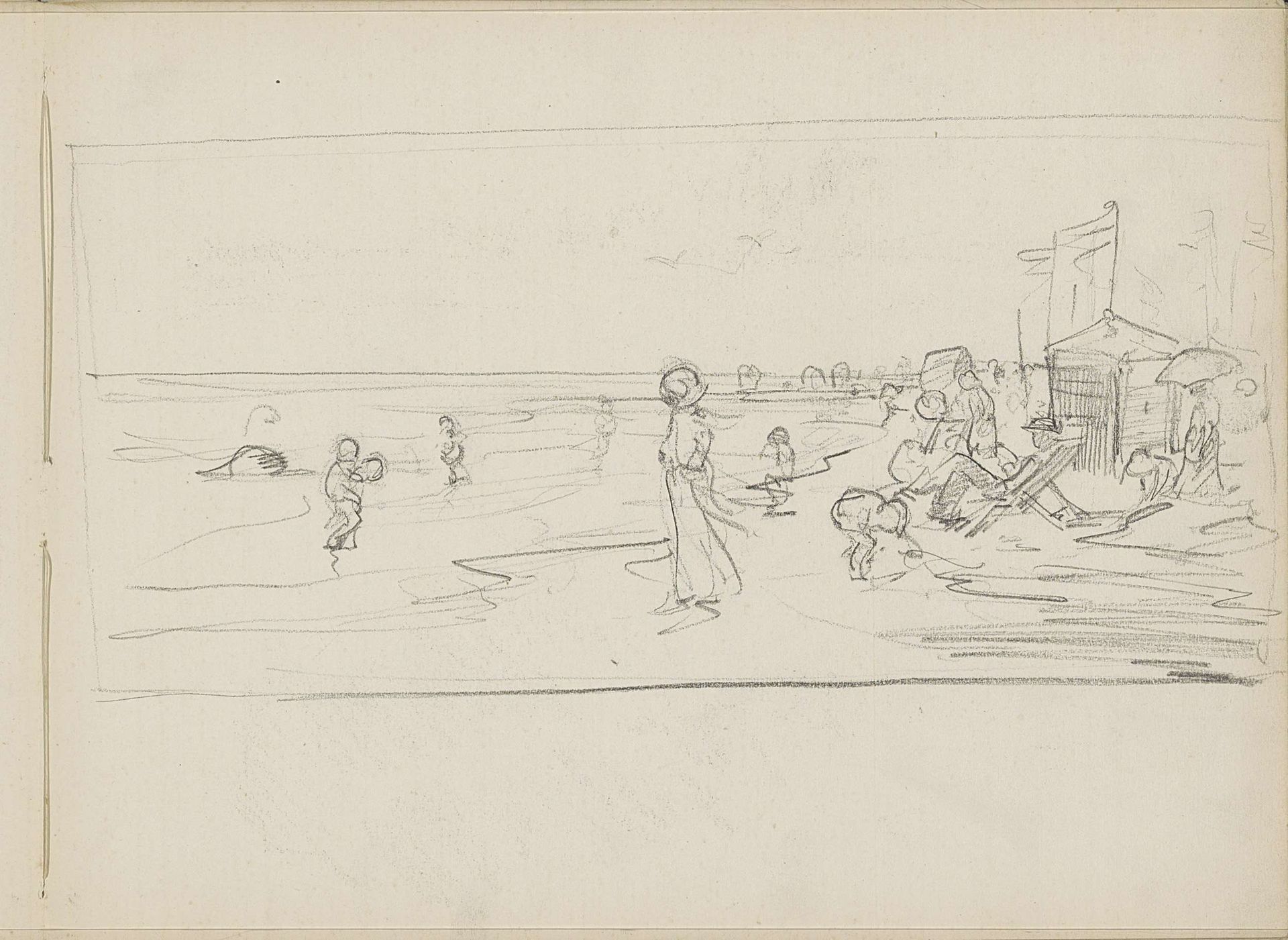 Strandgezicht met figuren by Monogrammist DS
