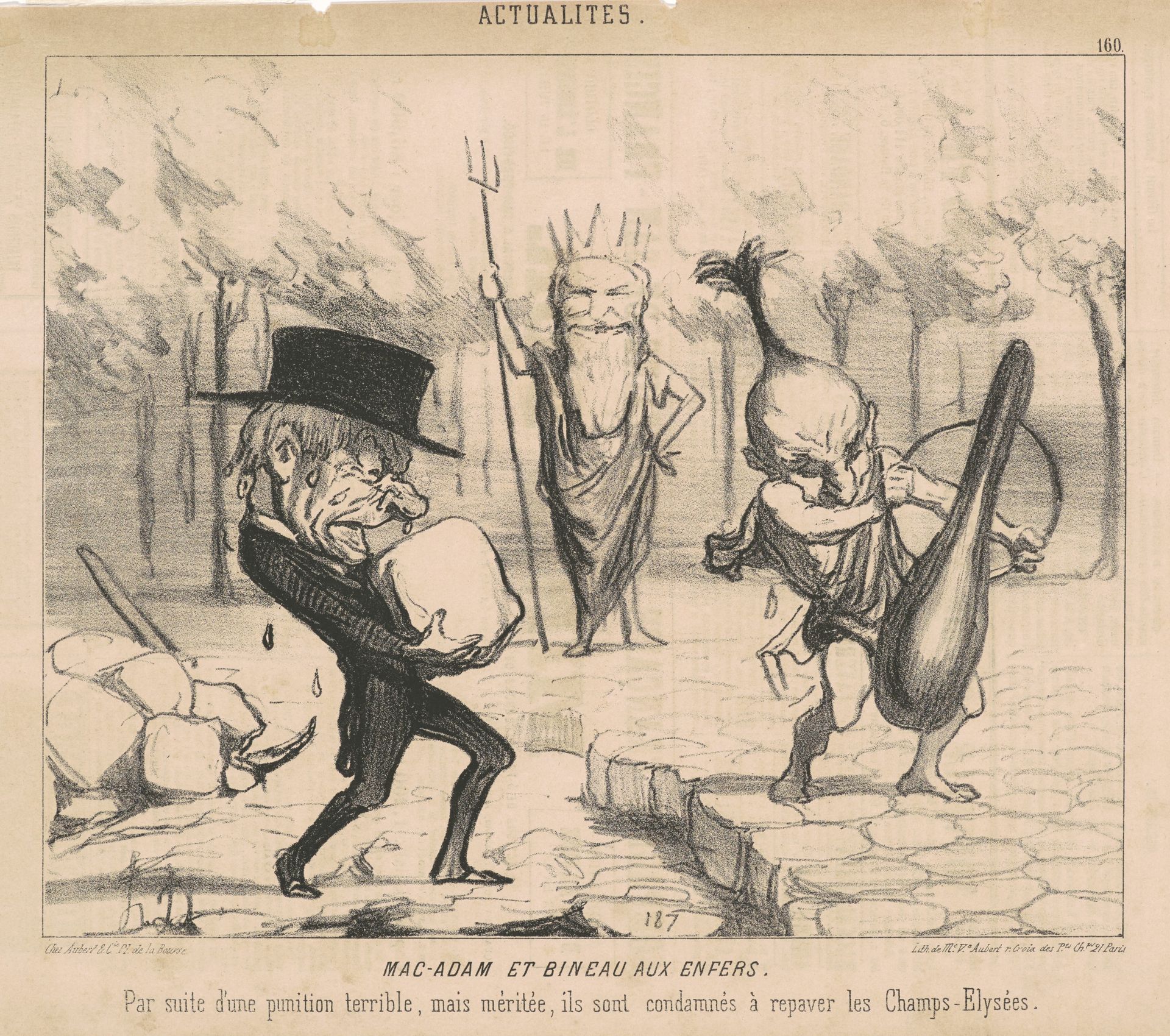Mac-Adam [sic] et Bineau aux enfers. Par suite d'une punition terrible, mais méritée, ils sont condamnés à repaver les Champs Elysées. by Honoré Daumier