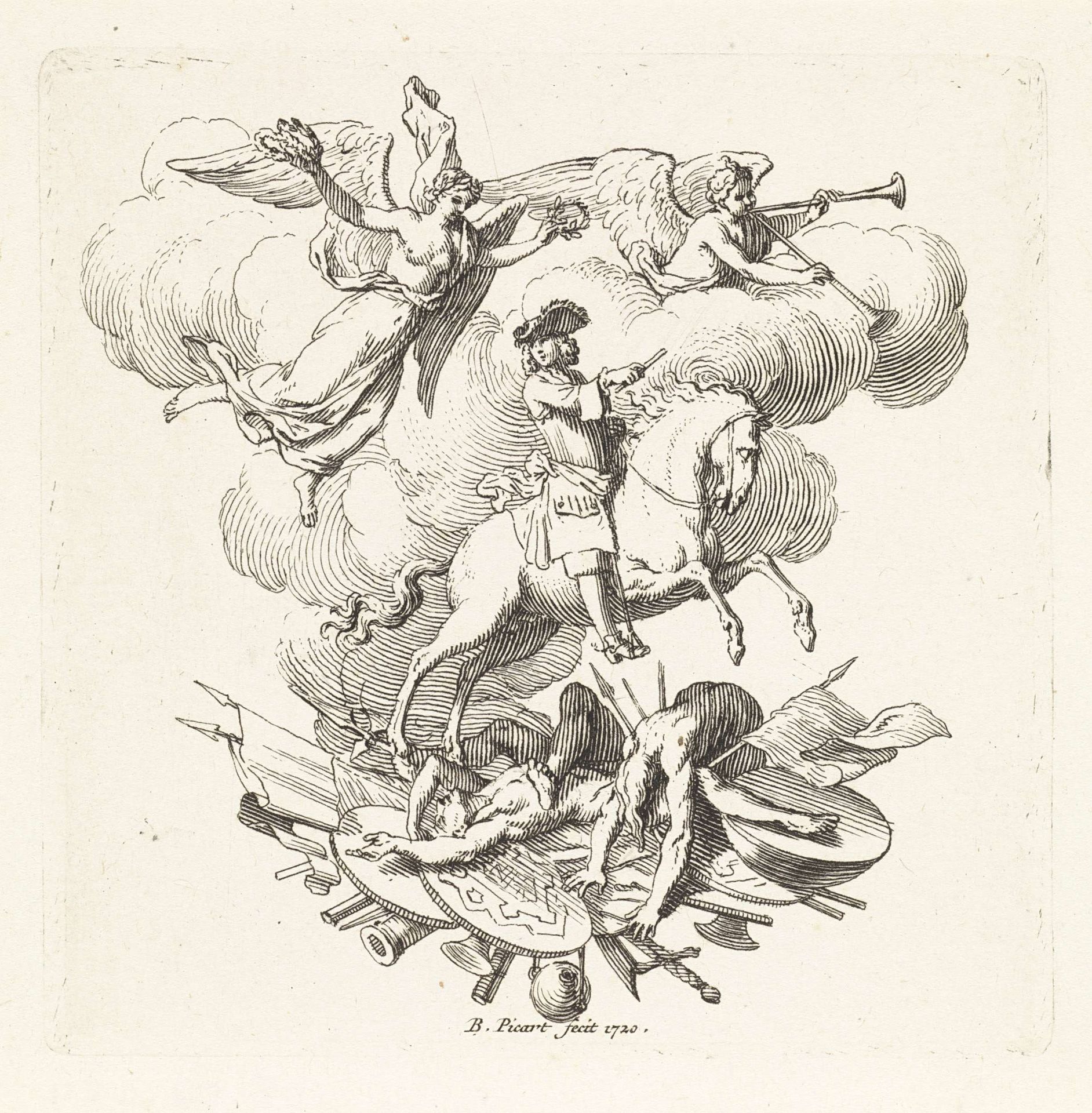 Victoria kroont een veldheer by Bernard Picart
