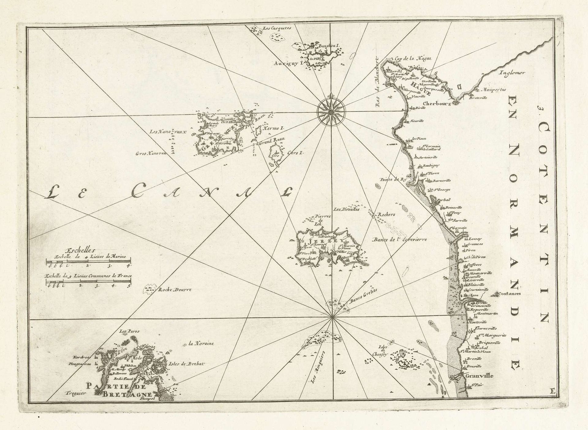 Kaart van de Franse kust tussen Cherbourg en Granville, ca. 1702 by Anonymous