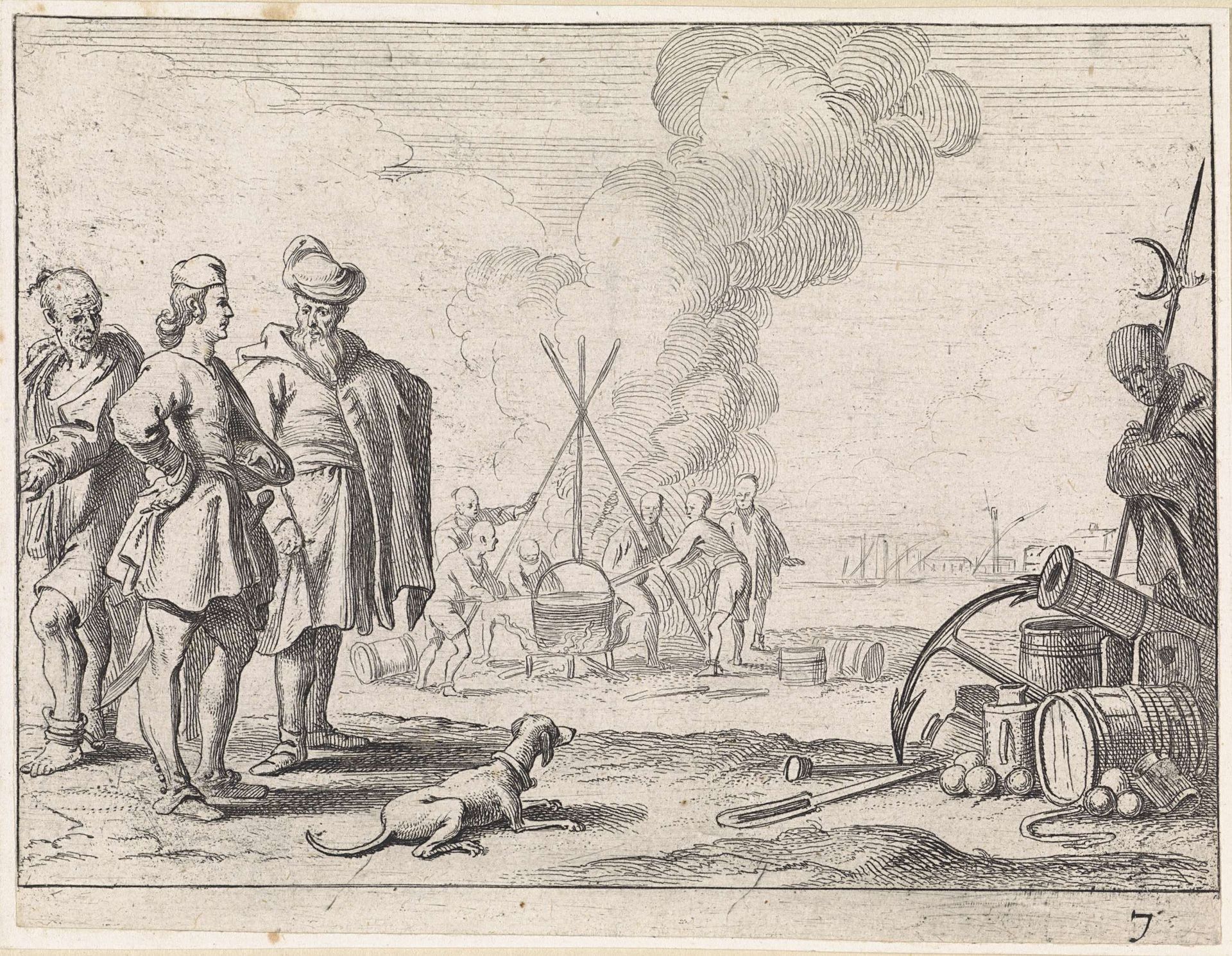 Islamitische galeislaven op het strand by Cornelis de Wael
