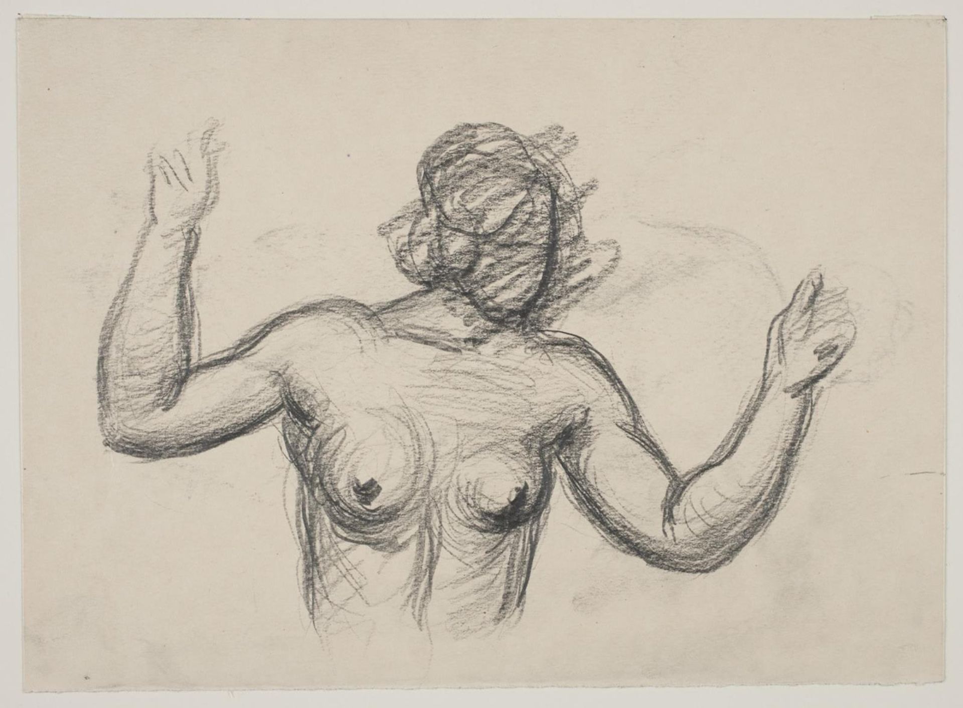 Kvindelig figur, halvfigur, som løfter armene by Vilhelm Lundstrom