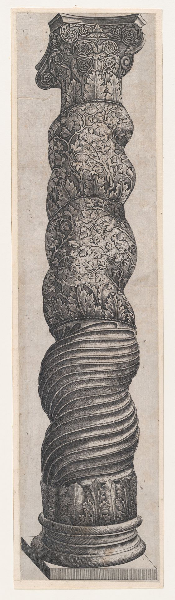 Speculum Romanae Magnificentiae: Grotesque Winding Column in St. Peter's by Nicolas Beatrizet