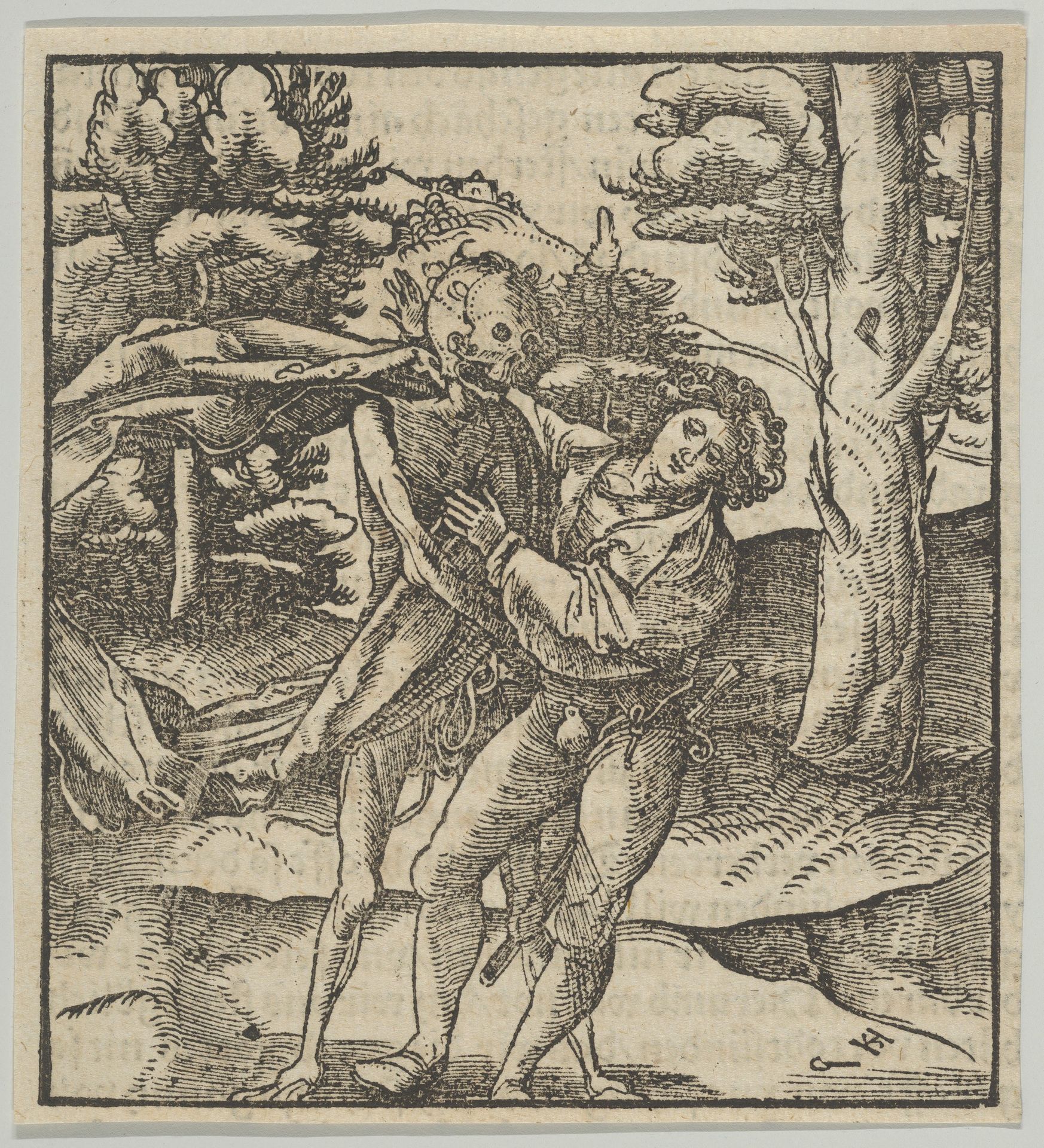 A Young Man Seized by Death, from Hymmelwagen auff dem, wer wol lebt... by Hans Schäufelein