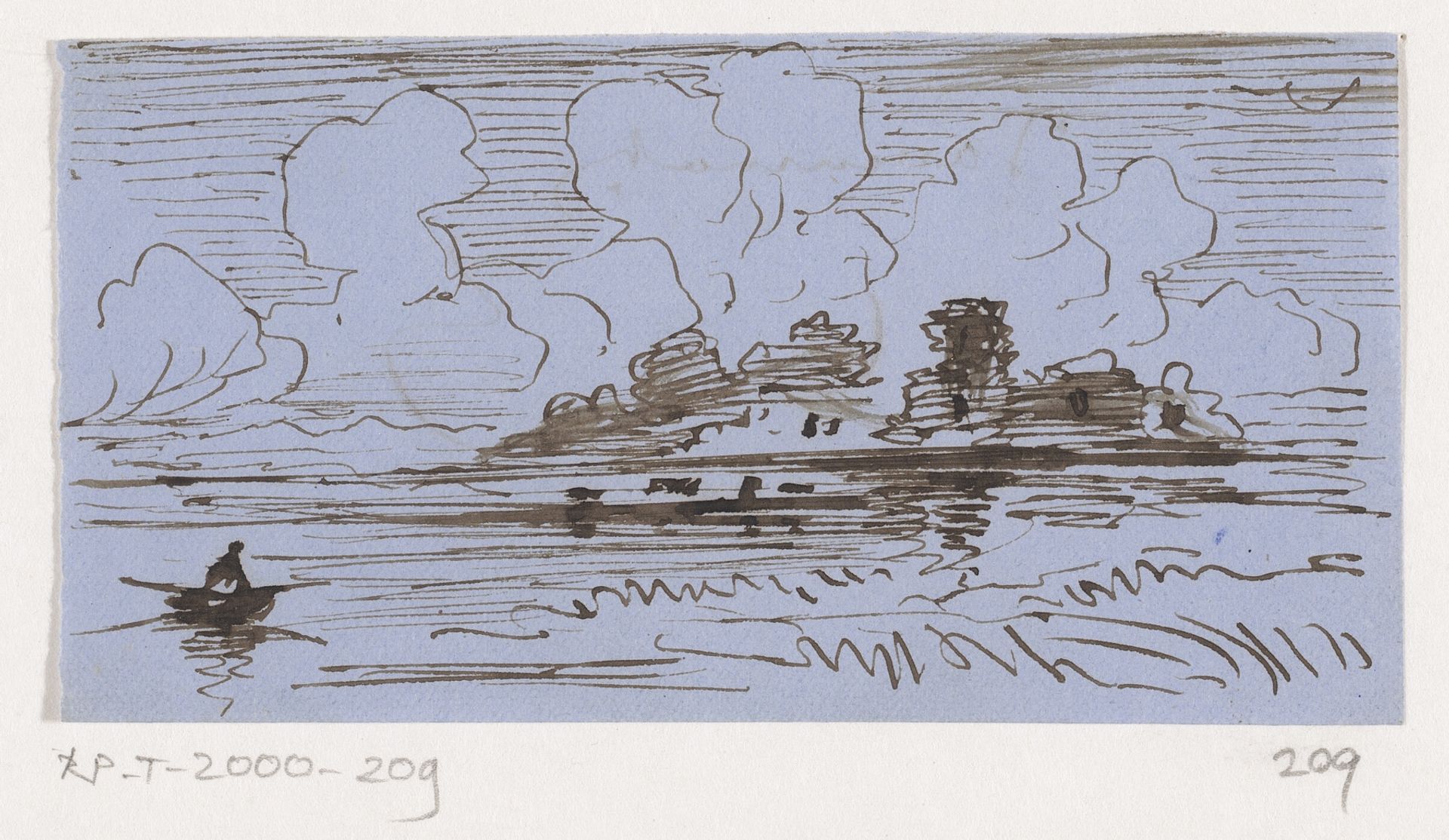 Rivierlandschap met roeibootje by Johannes Tavenraat