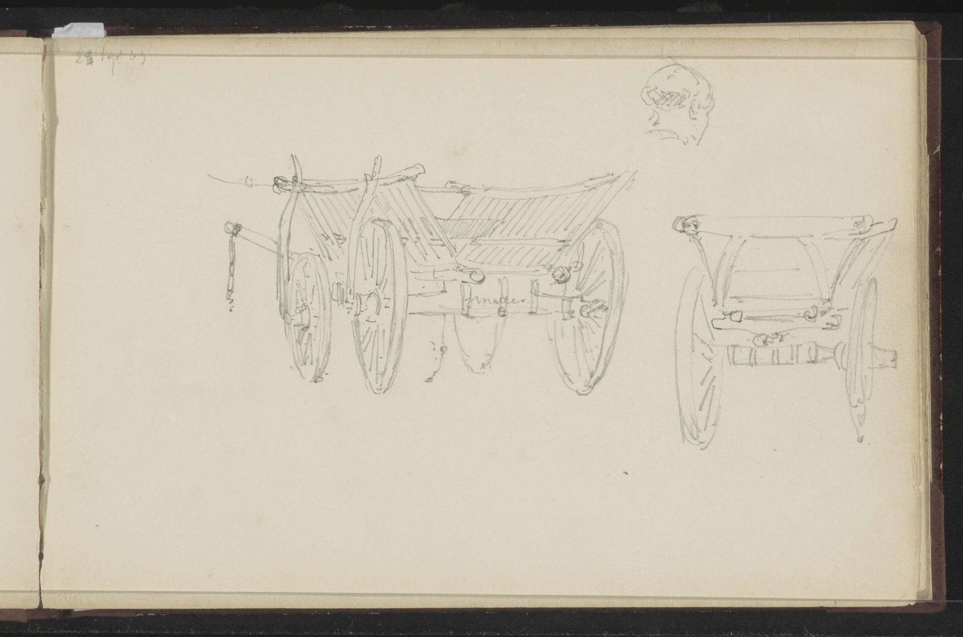 Twee wagens en een vrouwenhoofd by Cornelis Springer