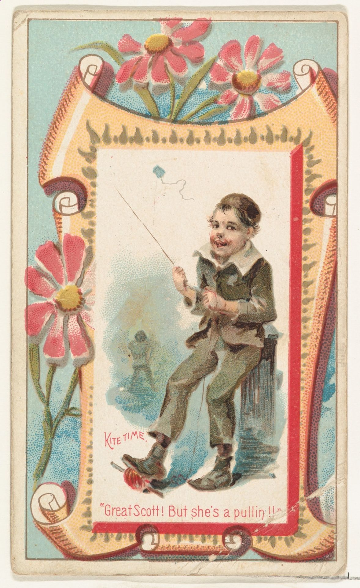 Kite Time, "Great Scott! But she's a pullin!!" from the Terrors of America set (N136) issued by Duke Sons & Co. to promote Honest Long Cut Tobacco by W. Duke, Sons & Co.