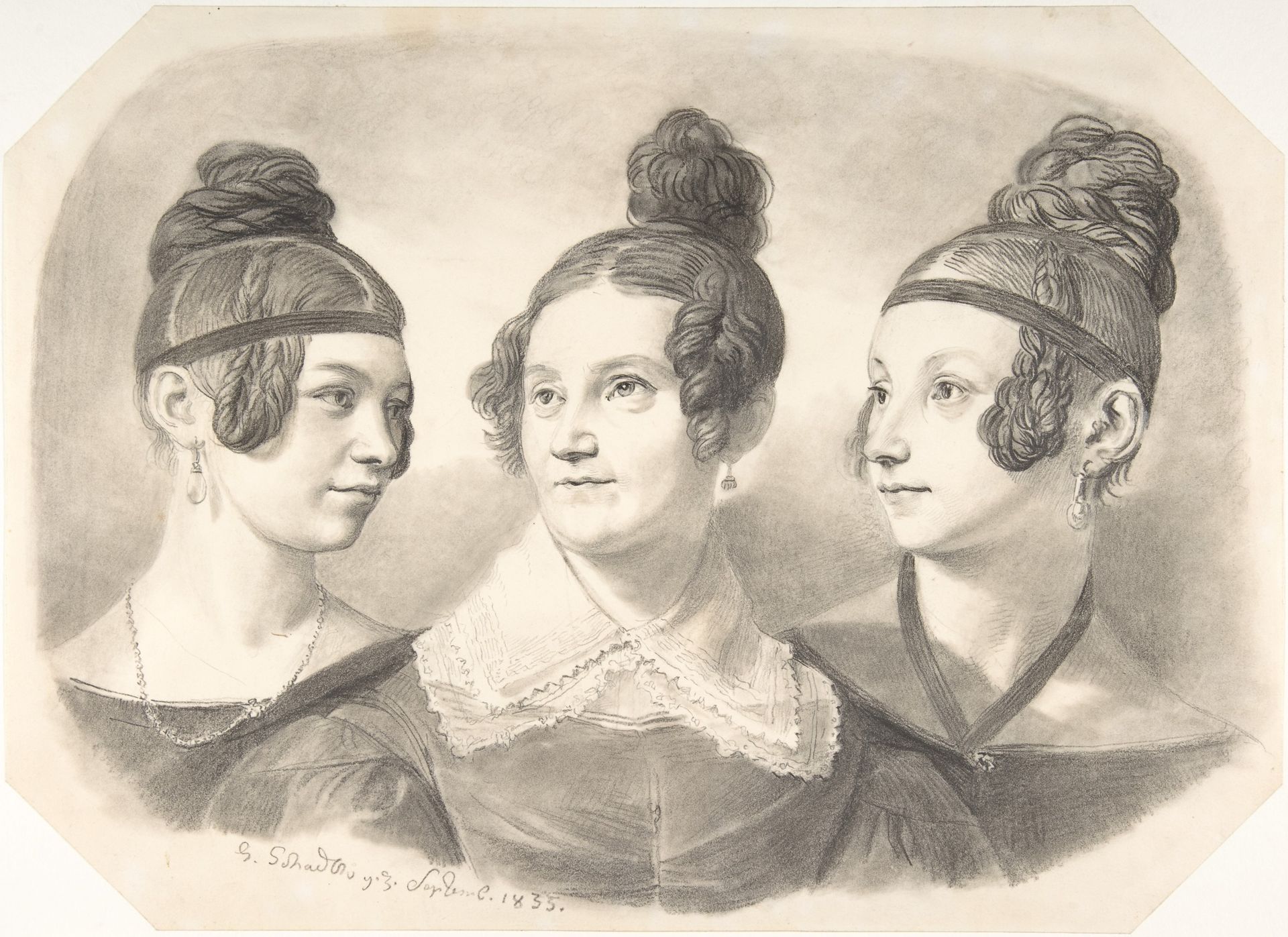 Portrait of Frau von Oppen and Her Two Daughters by Johann Gottfried Schadow