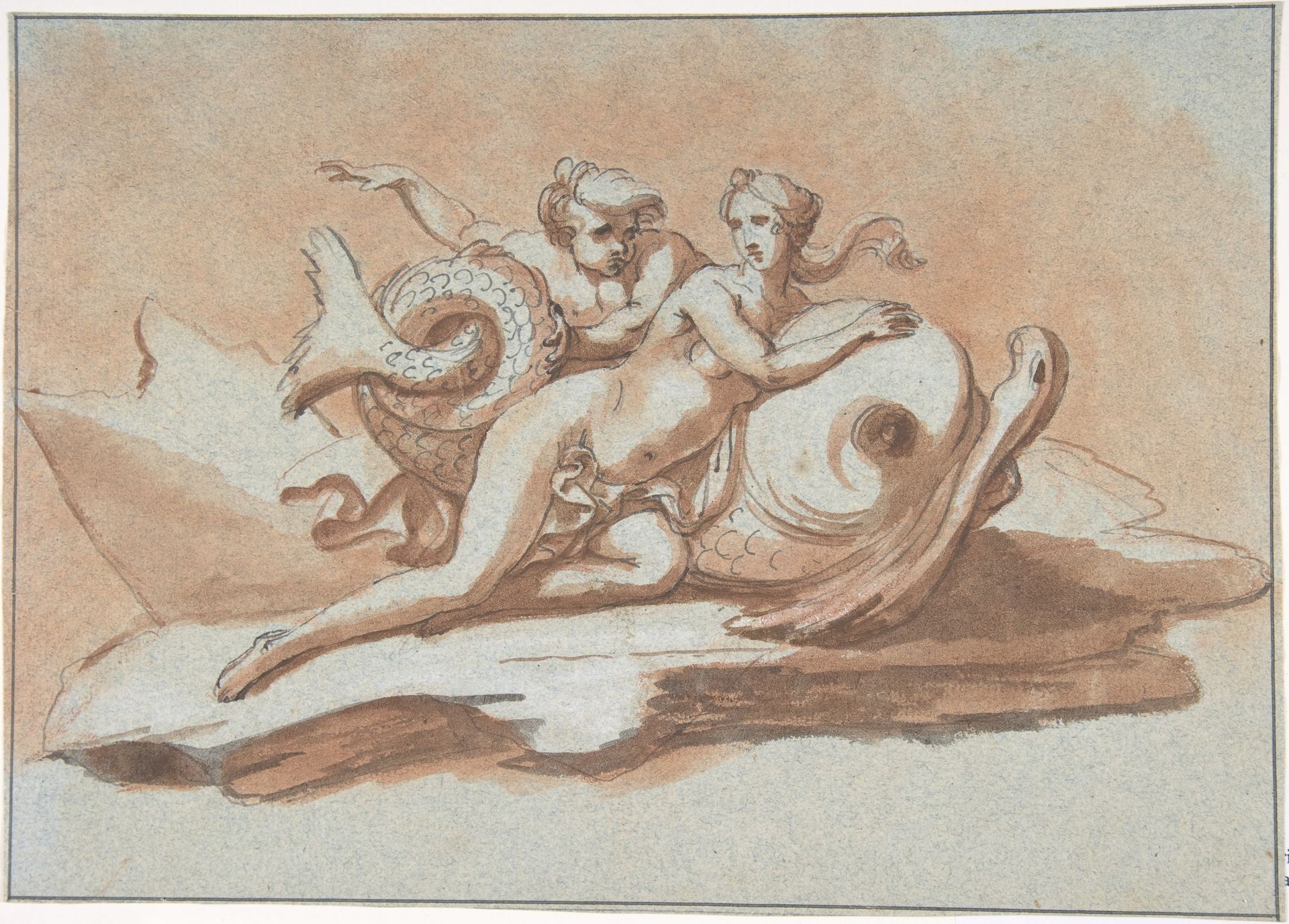 A Sea Nymph and a Triton on a Dolphin by Peter Anton von Verschaffelt