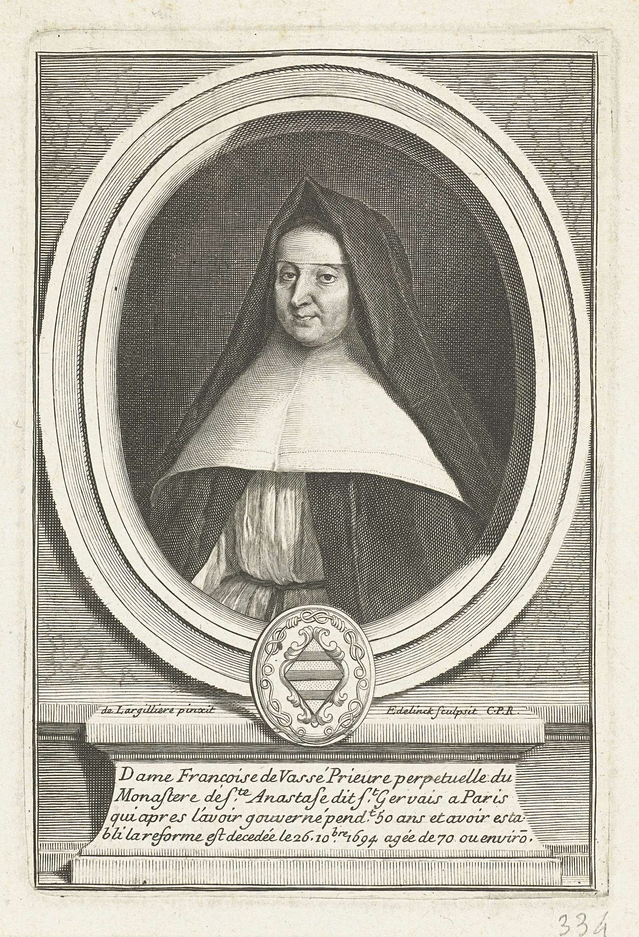 Portret van Françoise de Vassé by Gérard Edelinck